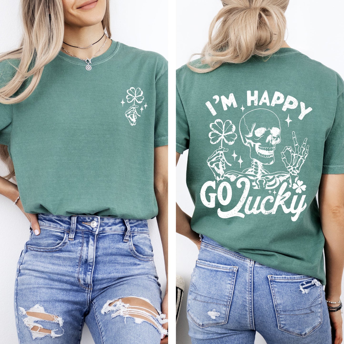 I'm Happy Go Lucky, Skeleton, St Patrick's Day, Shamrock, Clover, Lucky, Leprechaun Tshirt Comfort Colors T-Shirt