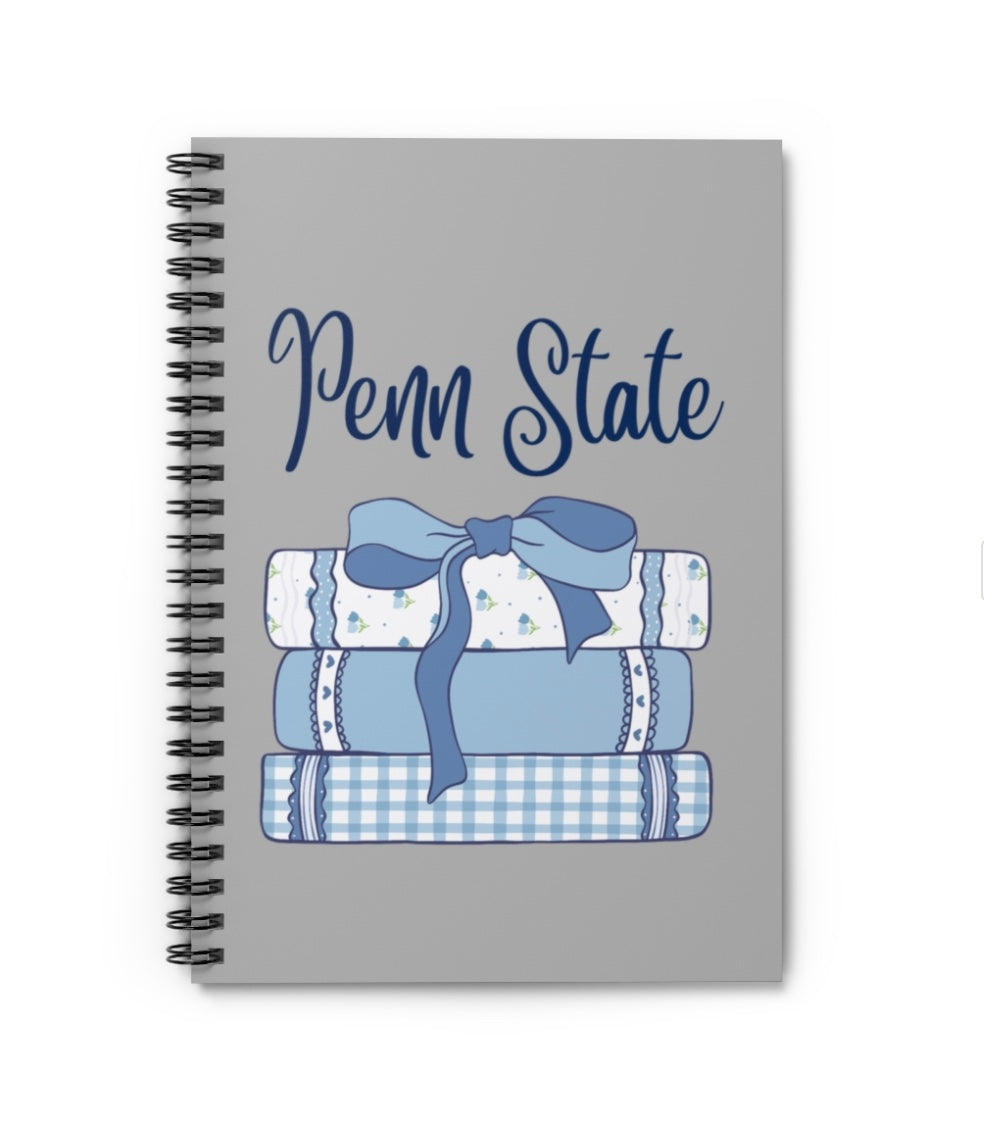 Customizable: Book & Bow Aesthetic Spiral Notebook - Perfect for Students, Note-Taking, Gift for Graduates, School Supplies, Blue and White Decor