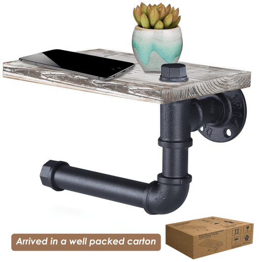 (9.8 in - Rustic White) Industrial Toilet Paper Holder with Shelf,