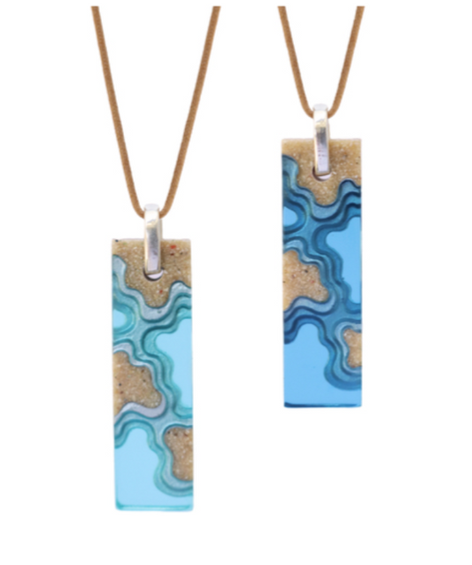 Islands Necklace – Aqua & Ultramarine Resin Rectangle Pendant