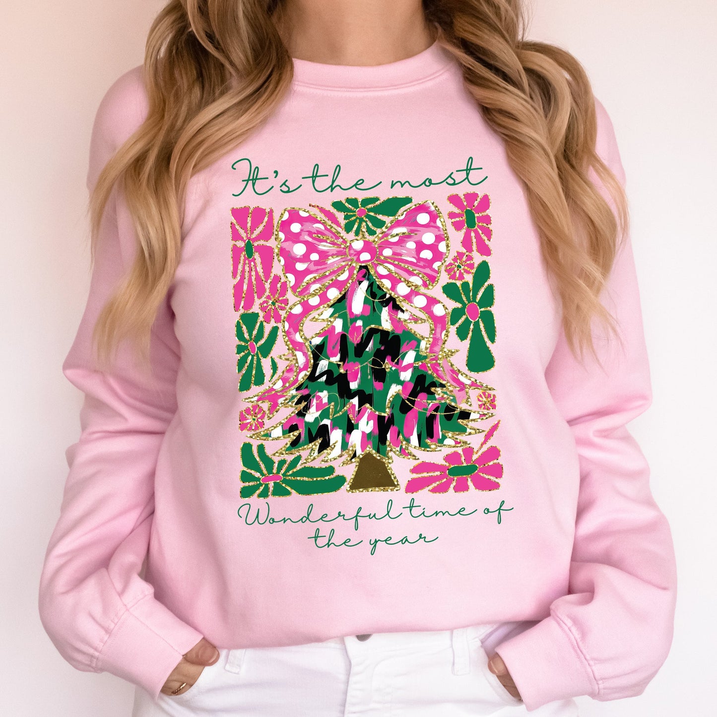 It's The Most Wonderful Time Of The Year, Faux Gold, Floral, Christmas, Botanical Sweatshirt