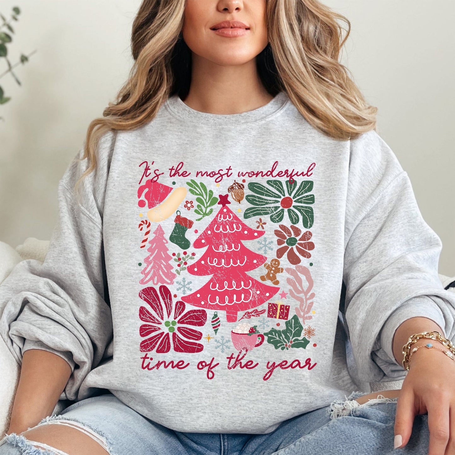 It's The Most Wonderful Time Of The Year, Floral, Christmas, Botanical Sweatshirt