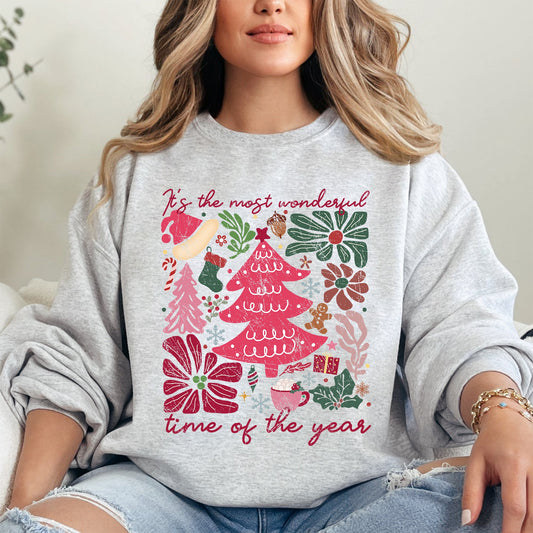 It's The Most Wonderful Time Of The Year, Floral, Christmas, Botanical Sweatshirt
