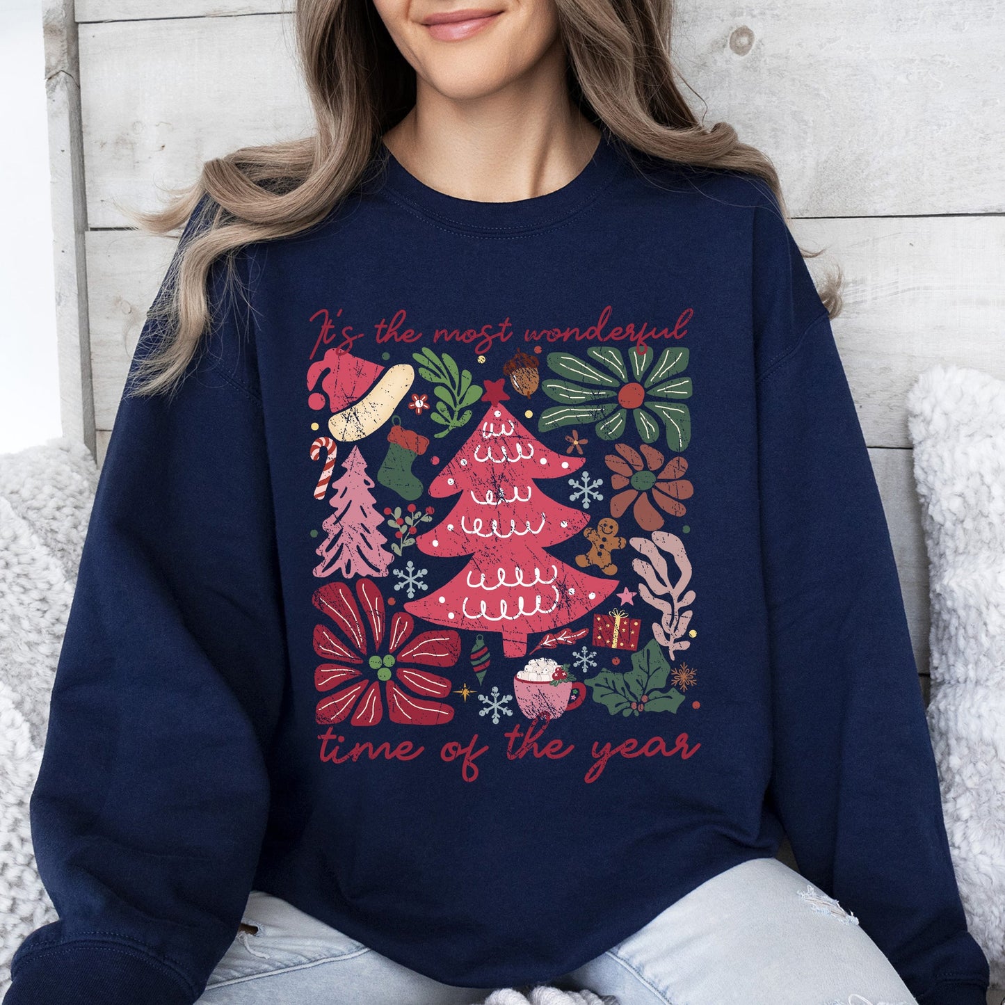 It's The Most Wonderful Time Of The Year, Floral, Christmas, Botanical Sweatshirt