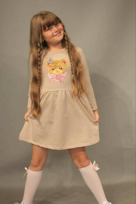 Teddy bear print Girl dress 3/7 years old