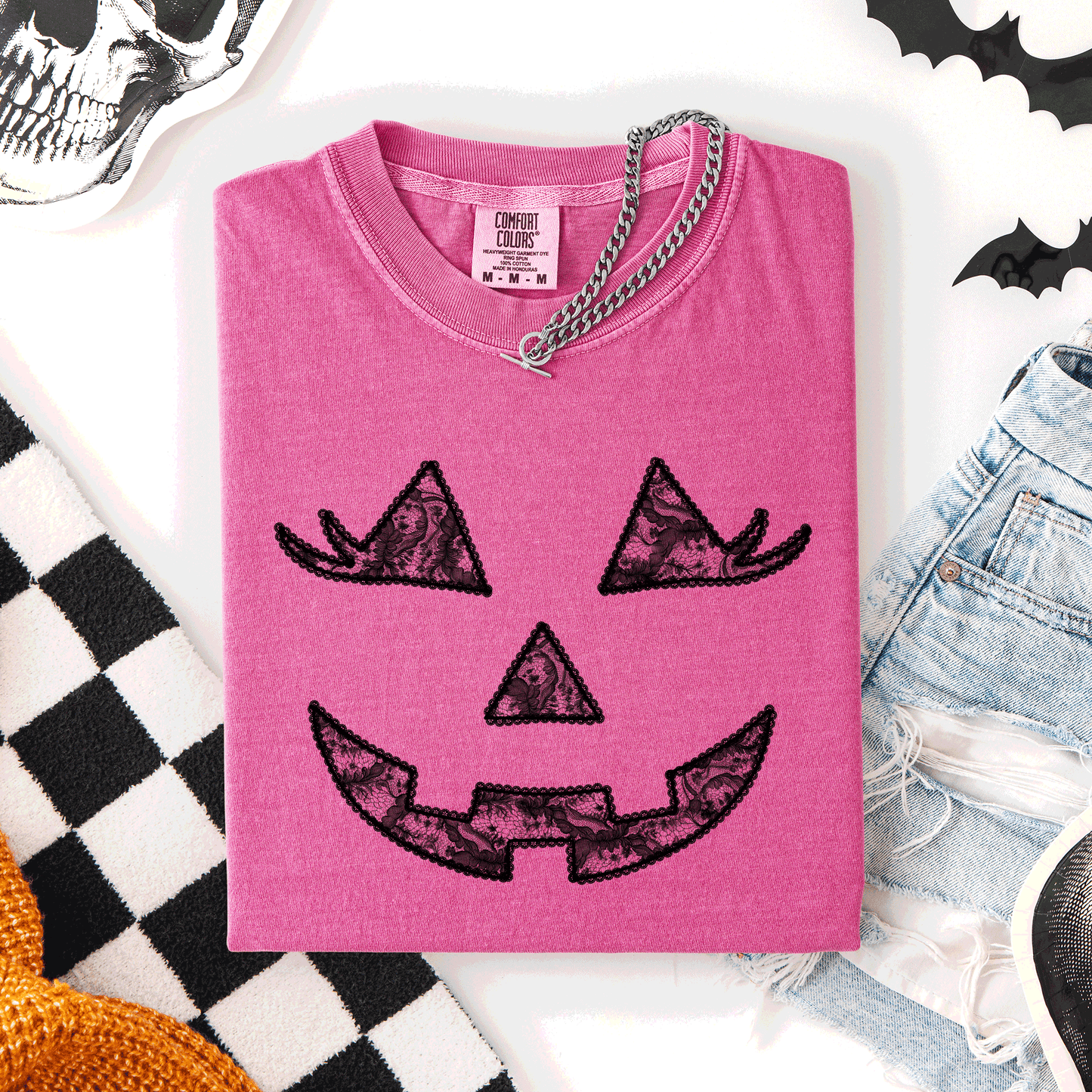 Jack o Lantern, Coquette, Faux Lace, Halloween, Comfort Colors T-Shirt