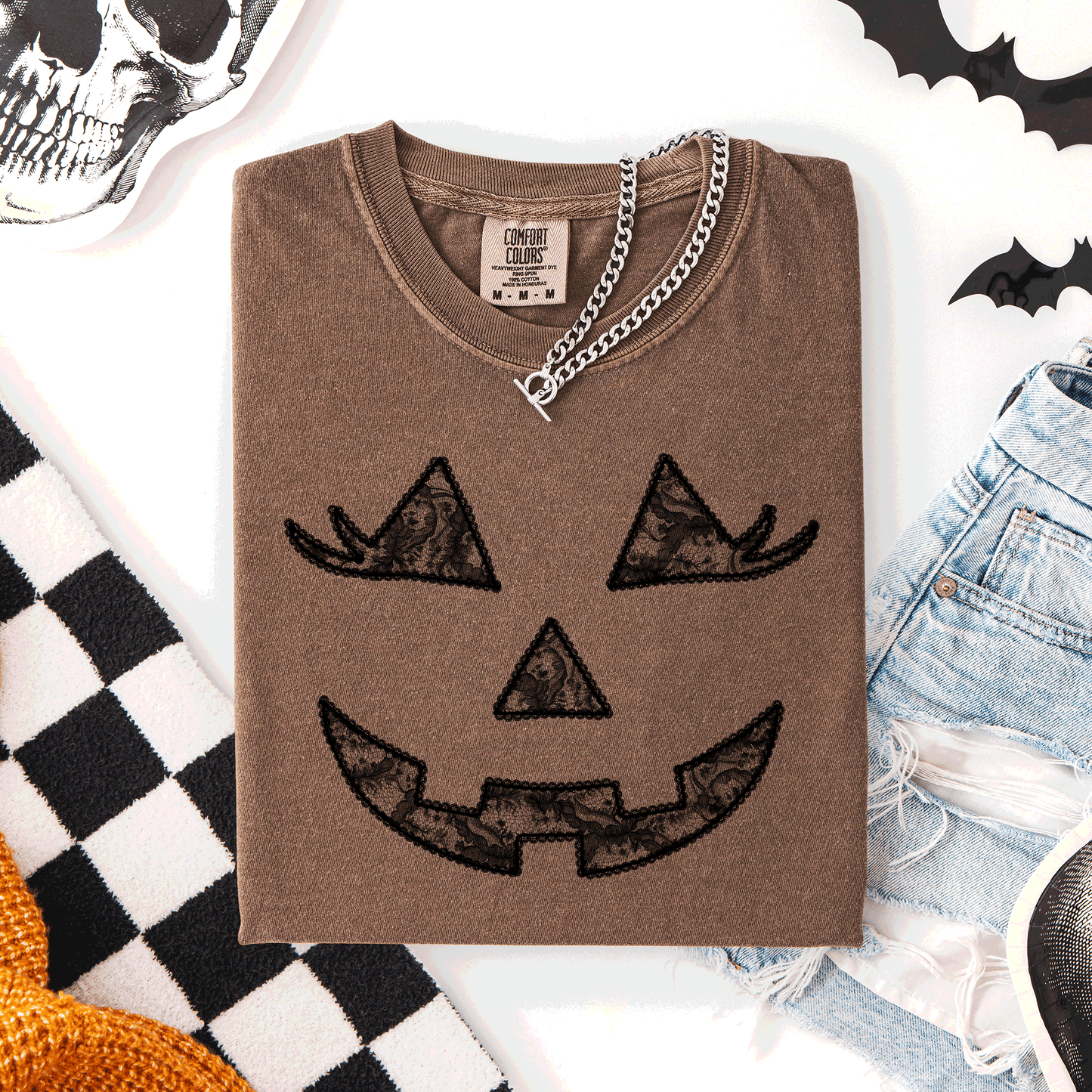 Jack o Lantern, Coquette, Faux Lace, Halloween, Comfort Colors T-Shirt