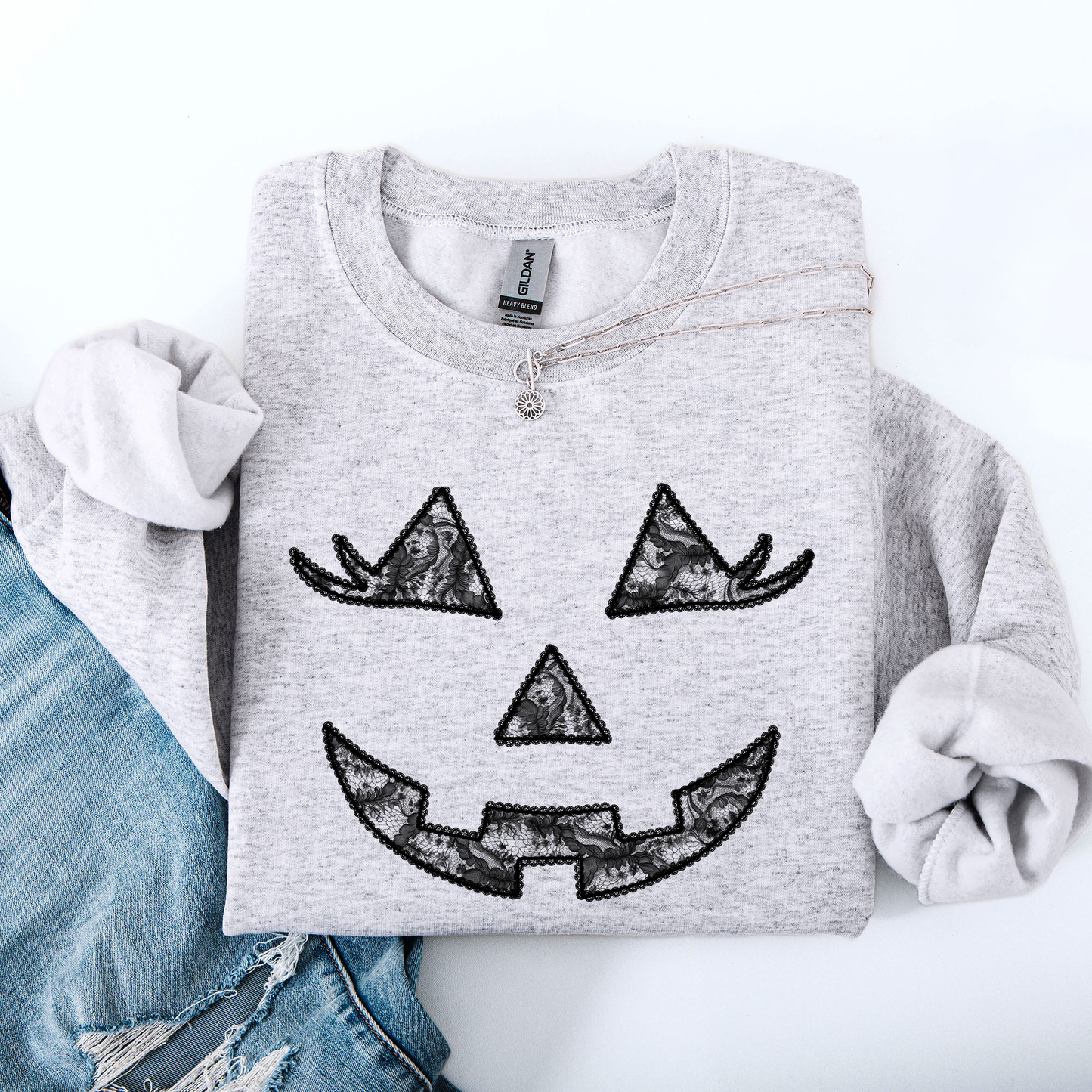 Jack o Lantern, Coquette, Faux Lace, Halloween Sweatshirt