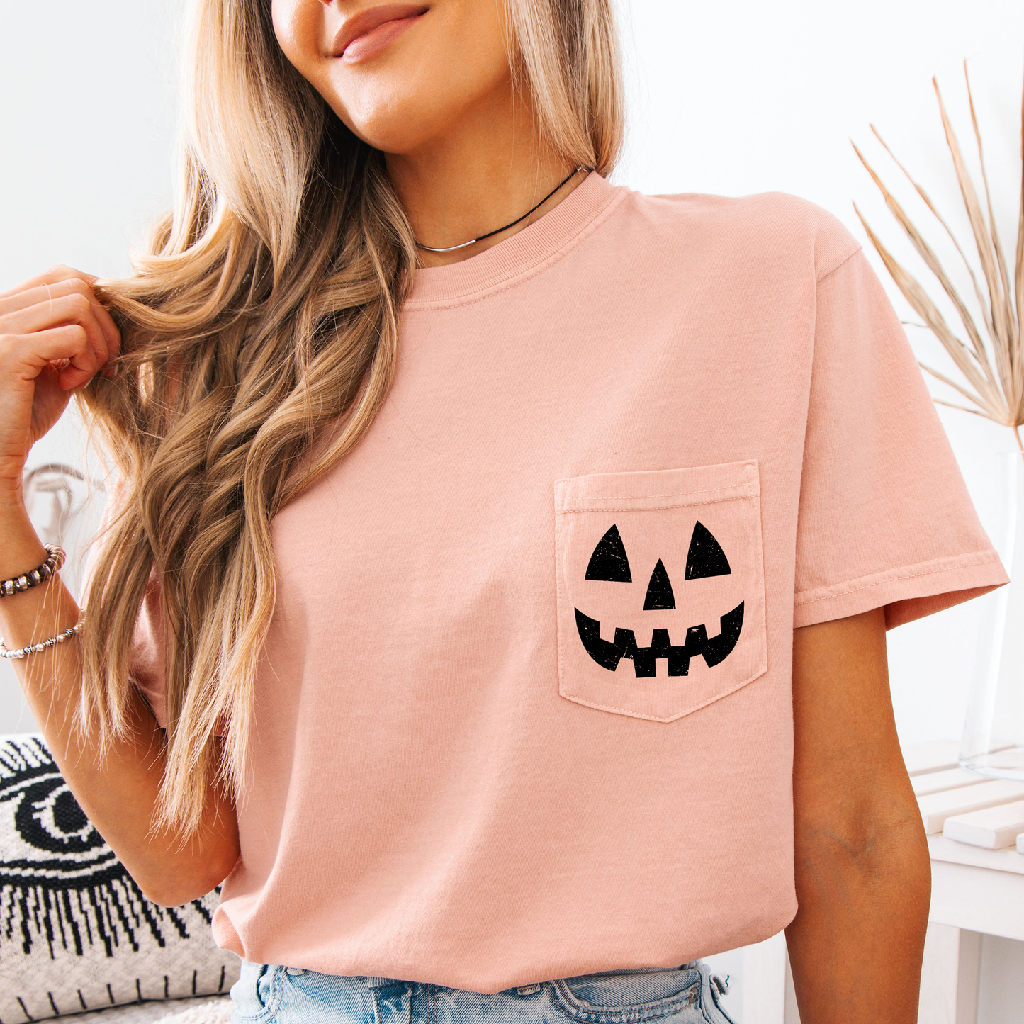 Jack o Lantern, Cute, Halloween, Pocket, Comfort Colors Pocket T-Shirt