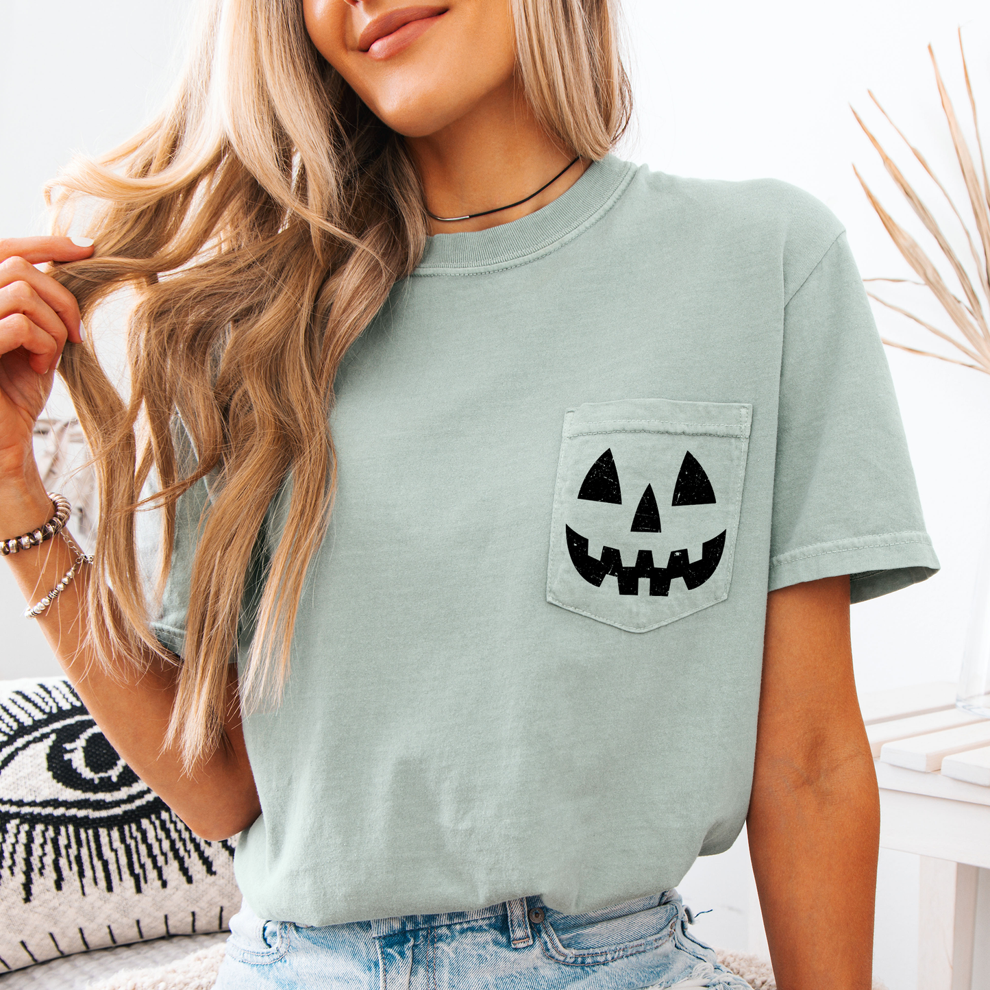 Jack o Lantern, Cute, Halloween, Pocket, Comfort Colors Pocket T-Shirt