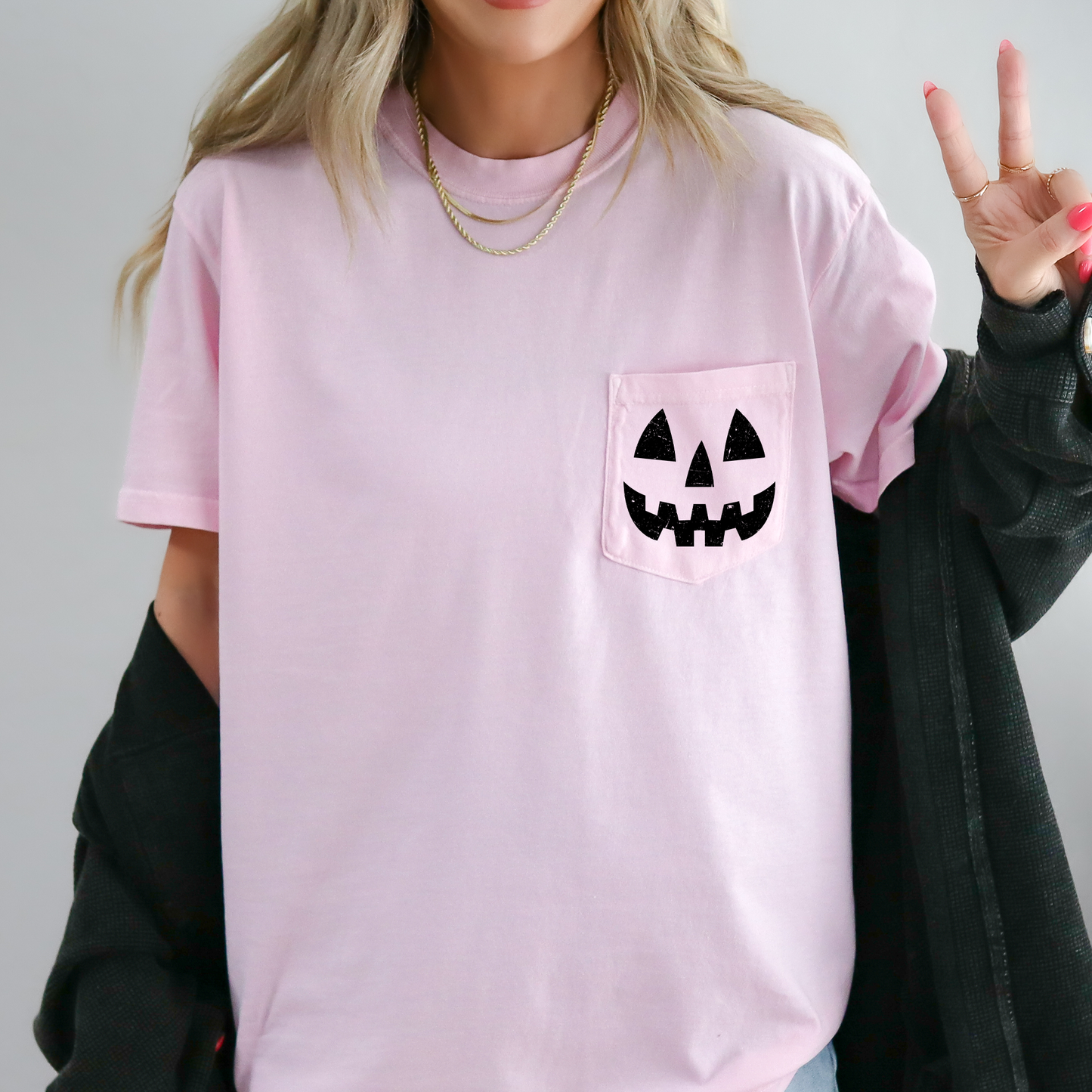 Jack o Lantern, Cute, Halloween, Pocket, Comfort Colors Pocket T-Shirt