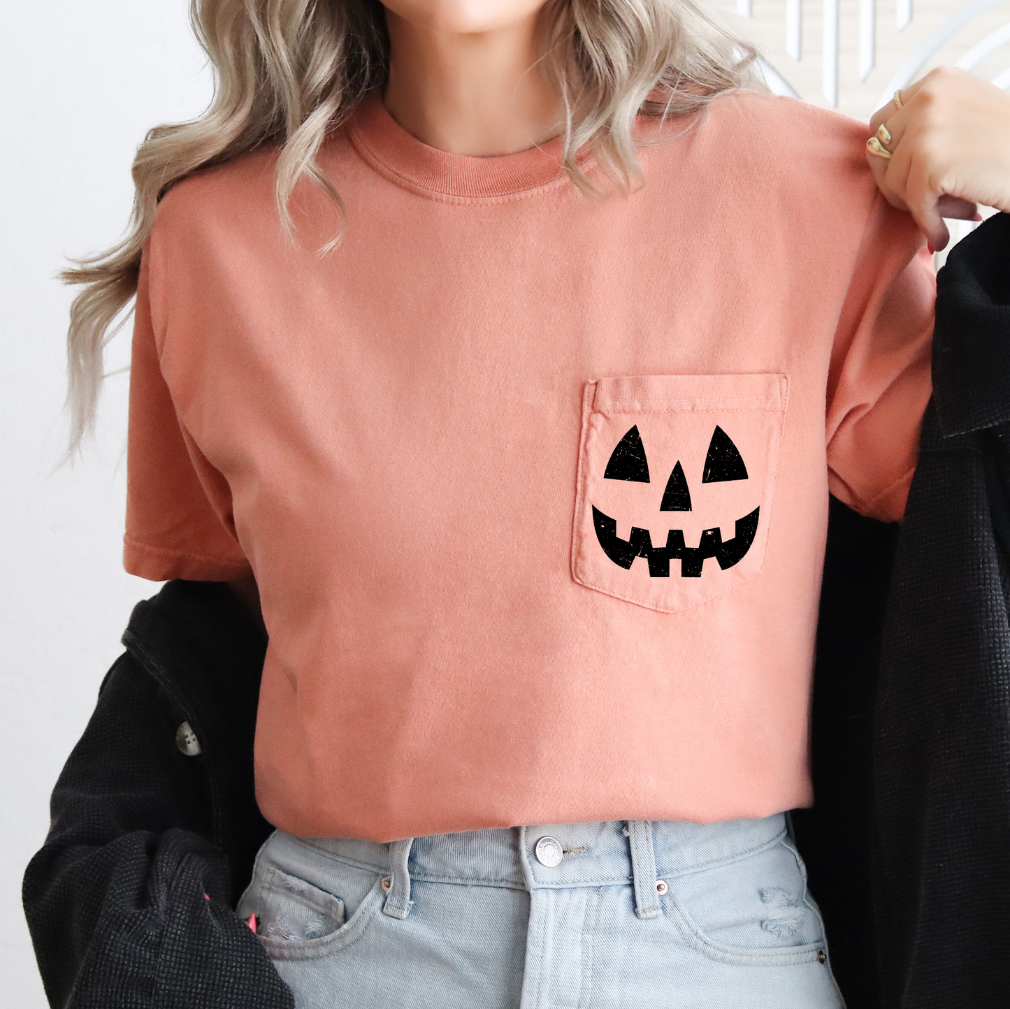 Jack o Lantern, Cute, Halloween, Pocket, Comfort Colors Pocket T-Shirt