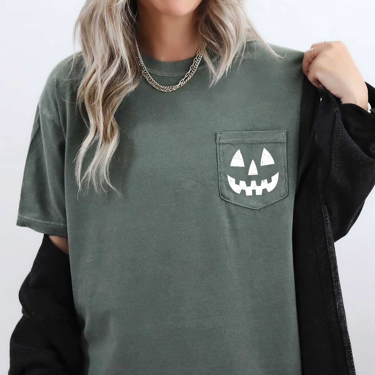 Jack o Lantern, Cute, Halloween, Pocket, Comfort Colors Pocket T-Shirt