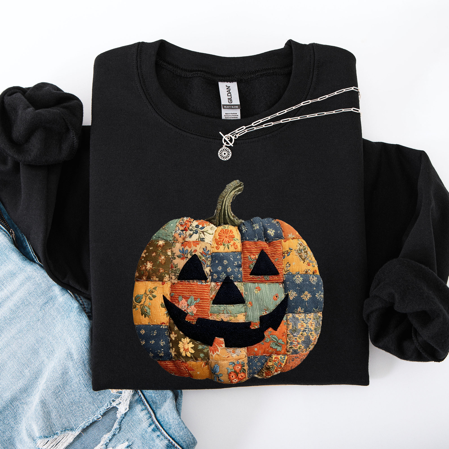 Jack o Lantern, Faux Quilt Pumpkin, Halloween, Fall, Autumn Sweatshirt