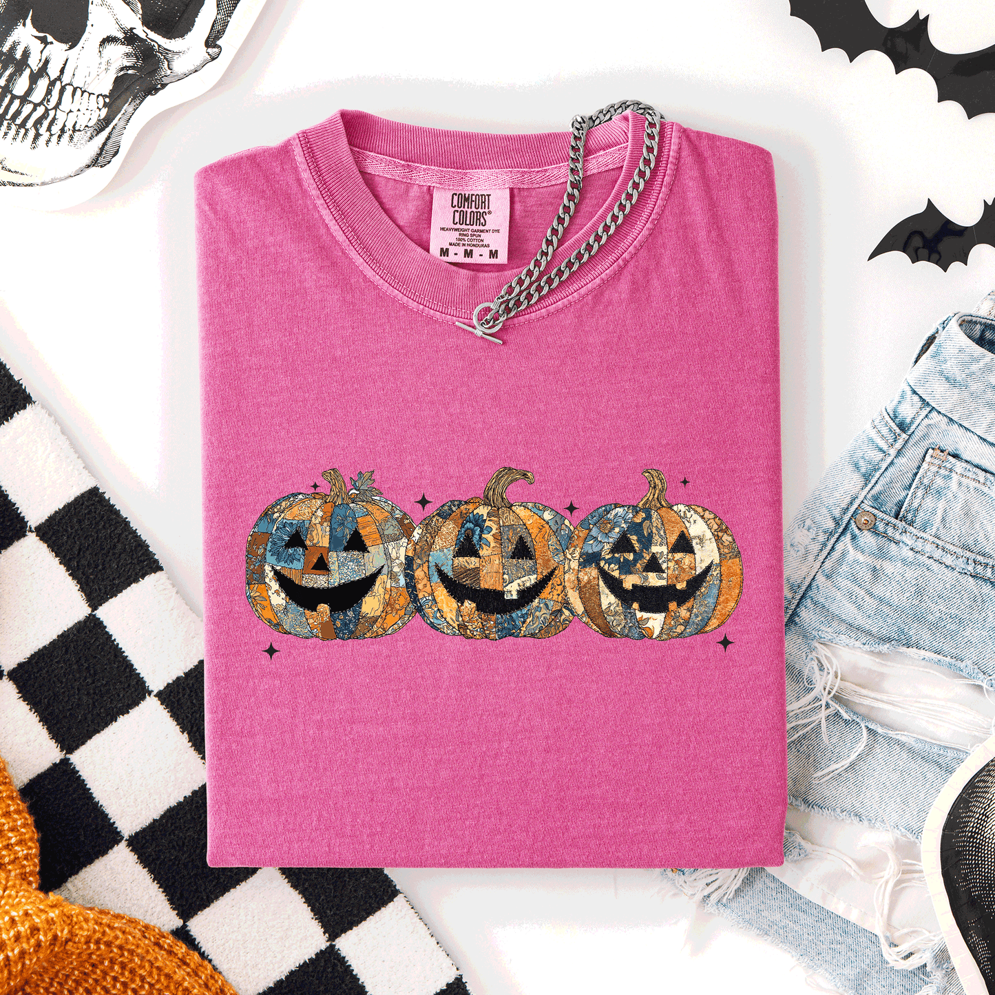 Jack o Lanterns, Faux Quilt, Classic, Cute, Trad, Halloween, Fall, Autumn, Comfort Colors T-Shirt