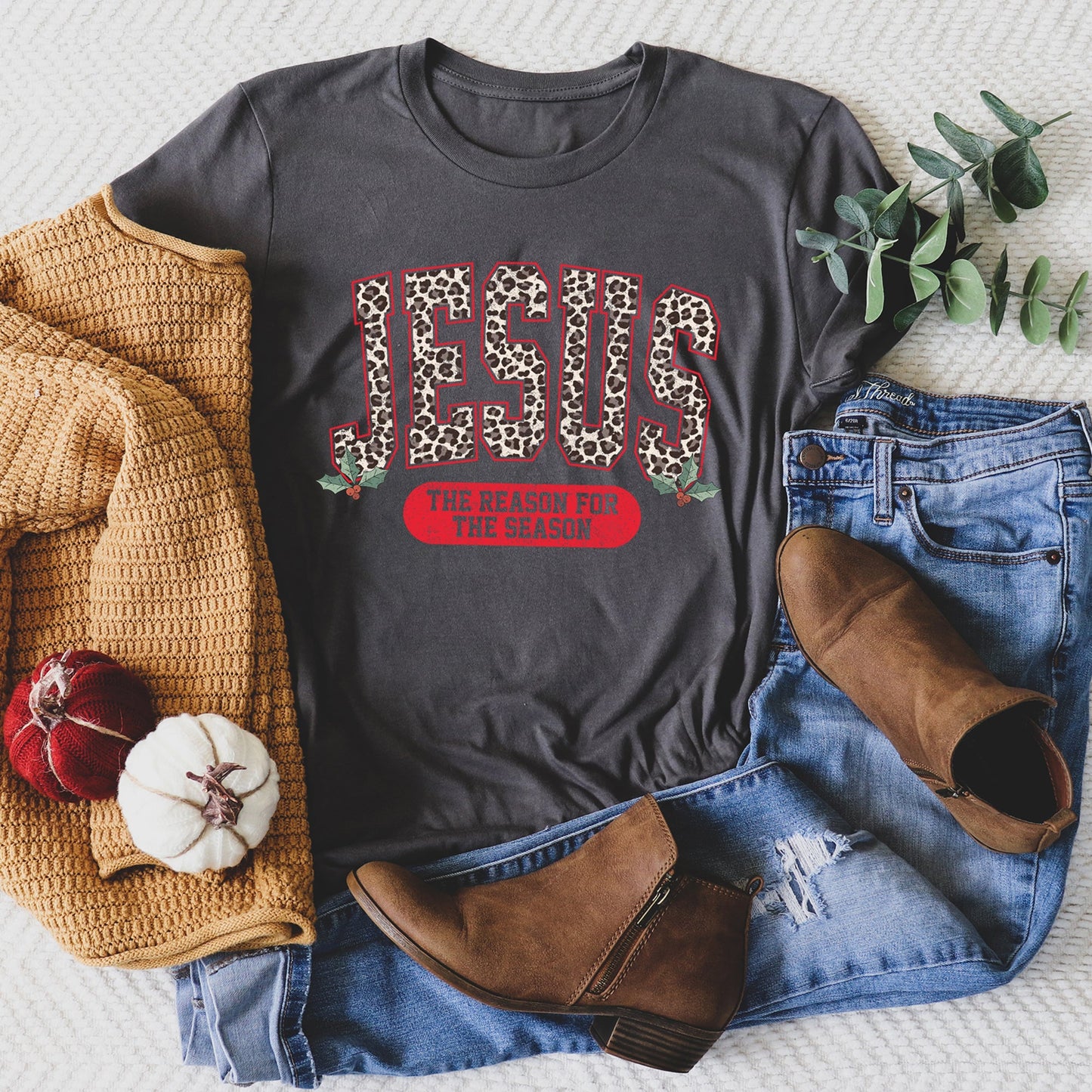 Jesus, Reason For The Season, Christmas, Religious, Christian, Leopard Print Super Soft Tees
