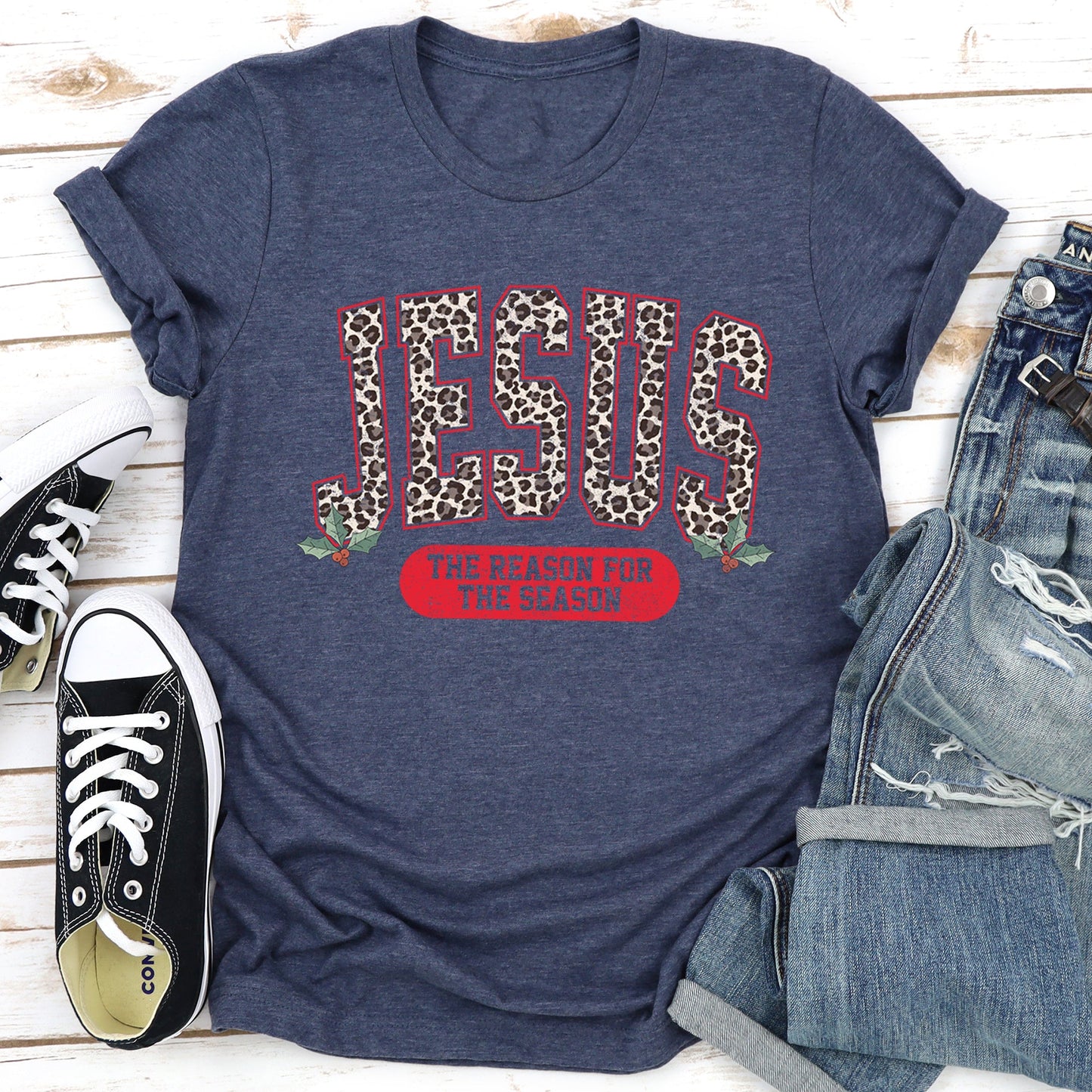 Jesus, Reason For The Season, Christmas, Religious, Christian, Leopard Print Super Soft Tees