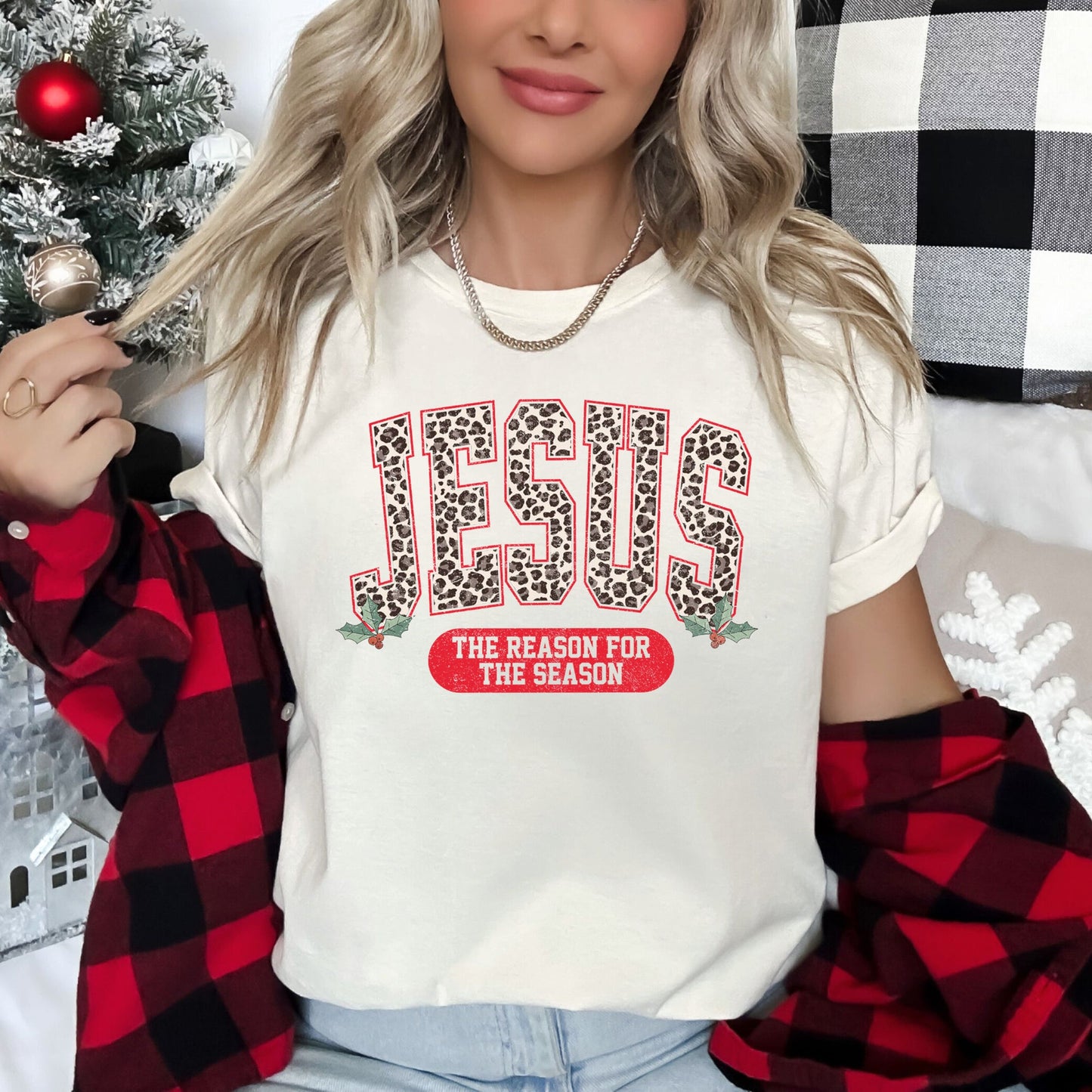 Jesus, Reason For The Season, Christmas, Religious, Christian, Leopard Print Super Soft Tees
