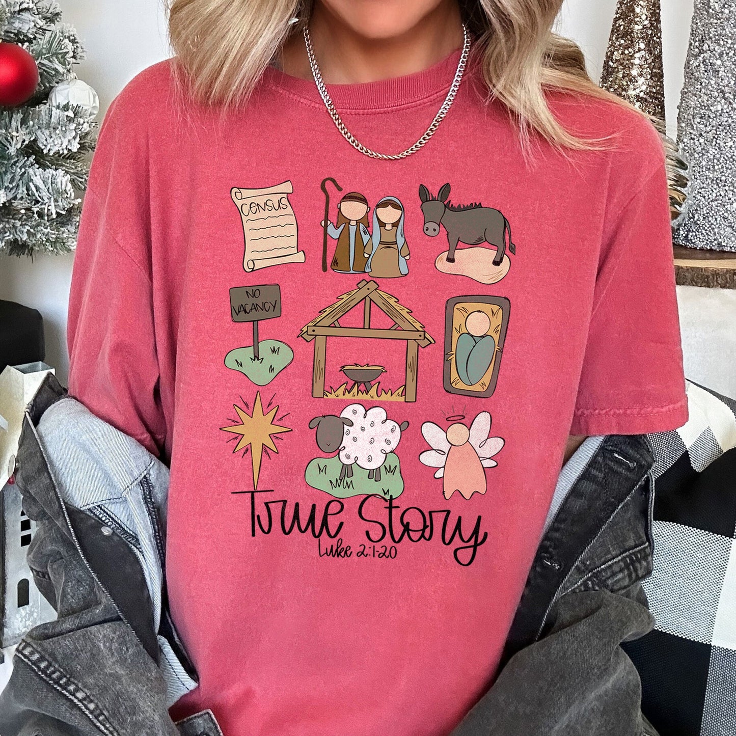 Jesus, True Story, Luke 2-120, Manger, Christian, Religious, Christmas, Angel, Comfort Colors, Tshirt