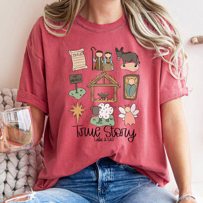 Jesus, True Story, Luke 2-120, Manger, Christian, Religious, Christmas, Angel, Comfort Colors, Tshirt