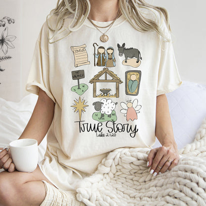 Jesus, True Story, Luke 2-120, Manger, Christian, Religious, Christmas, Angel, Comfort Colors, Tshirt