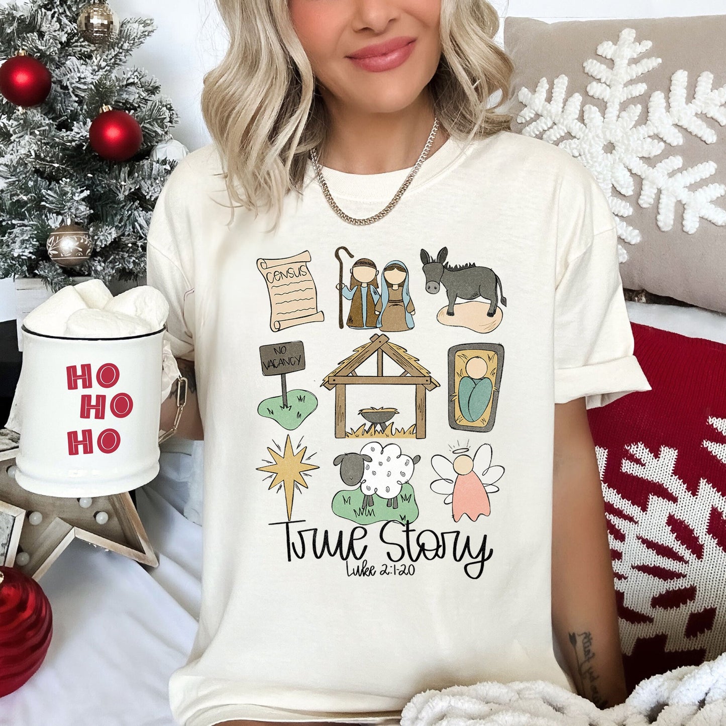 Jesus, True Story, Luke 2-120, Manger, Christian, Religious, Christmas, Angel, Comfort Colors, Tshirt