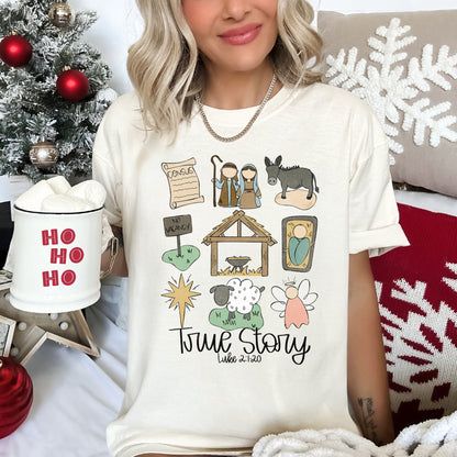 Jesus, True Story, Luke 2-120, Manger, Christian, Religious, Christmas, Angel, Comfort Colors, Tshirt