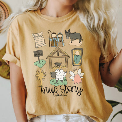 Jesus, True Story, Luke 2-120, Manger, Christian, Religious, Christmas, Angel, Comfort Colors, Tshirt