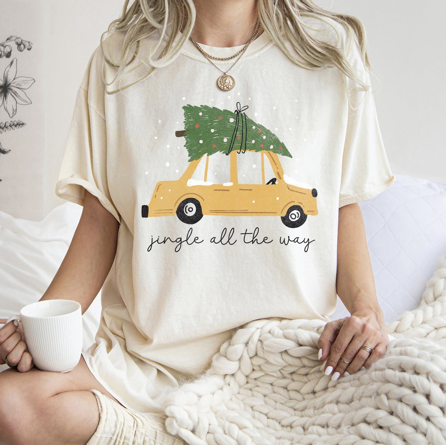 Jingle All The Way, Retro Car, Christmas Tree, Snow, Comfort Colors, Tshirt