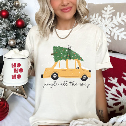 Jingle All The Way, Retro Car, Christmas Tree, Snow, Comfort Colors, Tshirt