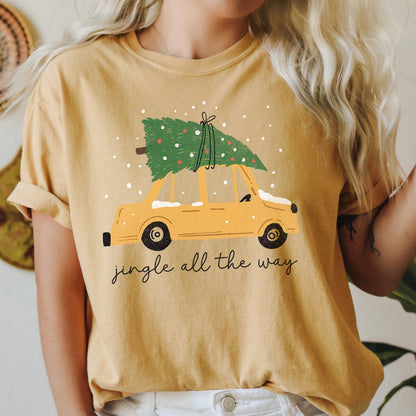 Jingle All The Way, Retro Car, Christmas Tree, Snow, Comfort Colors, Tshirt