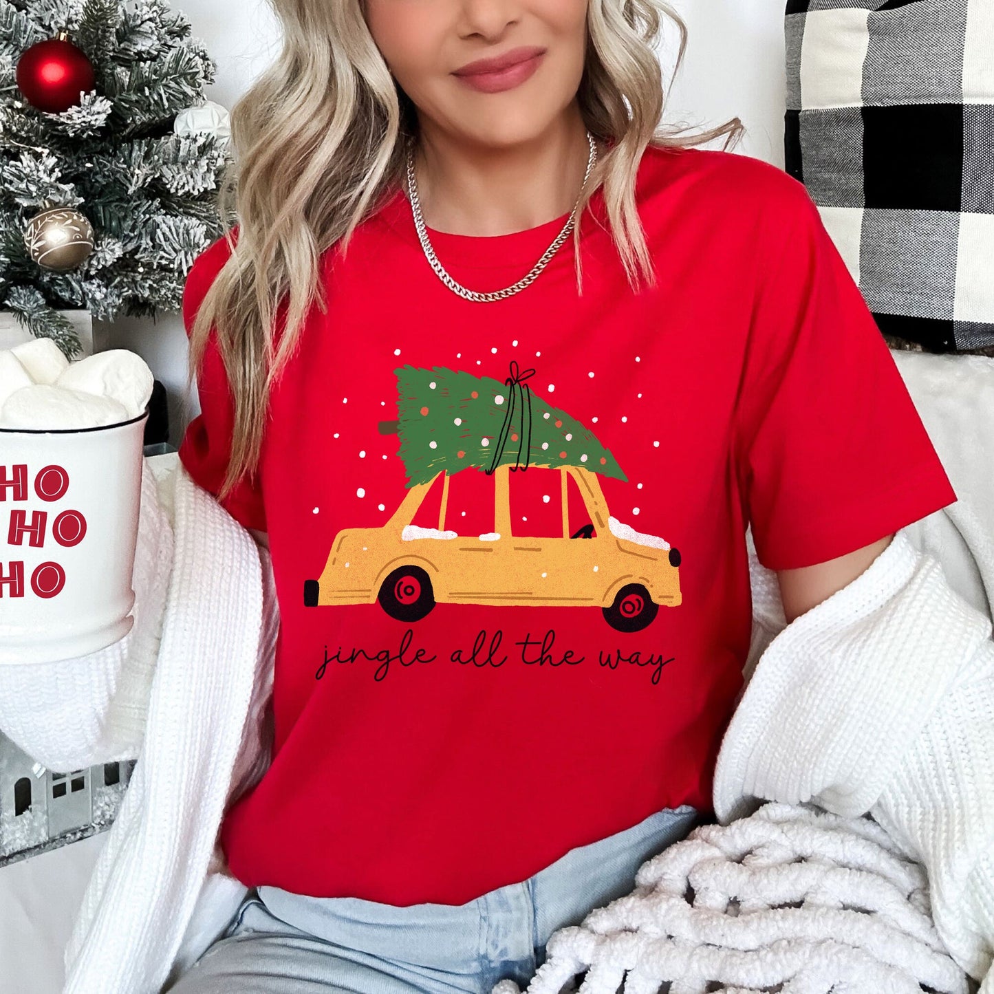 Jingle All The Way, Retro Car, Christmas Tree, Snow Super Soft Tshirt