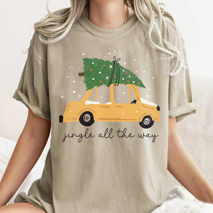 Jingle All The Way, Retro Car, Christmas Tree, Snow, Comfort Colors, Tshirt