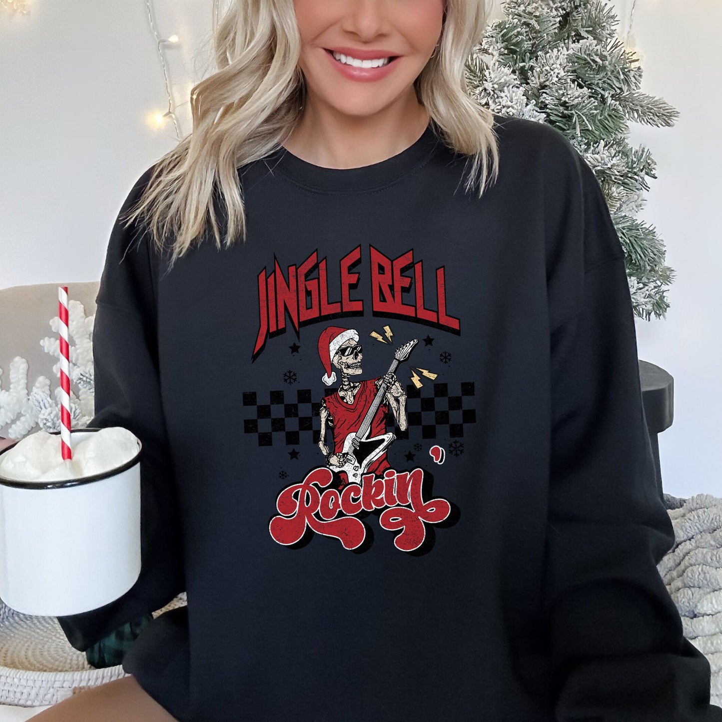 Jingle Bell Rocking, Skeleton, Rock Music, Retro Sweatshirt