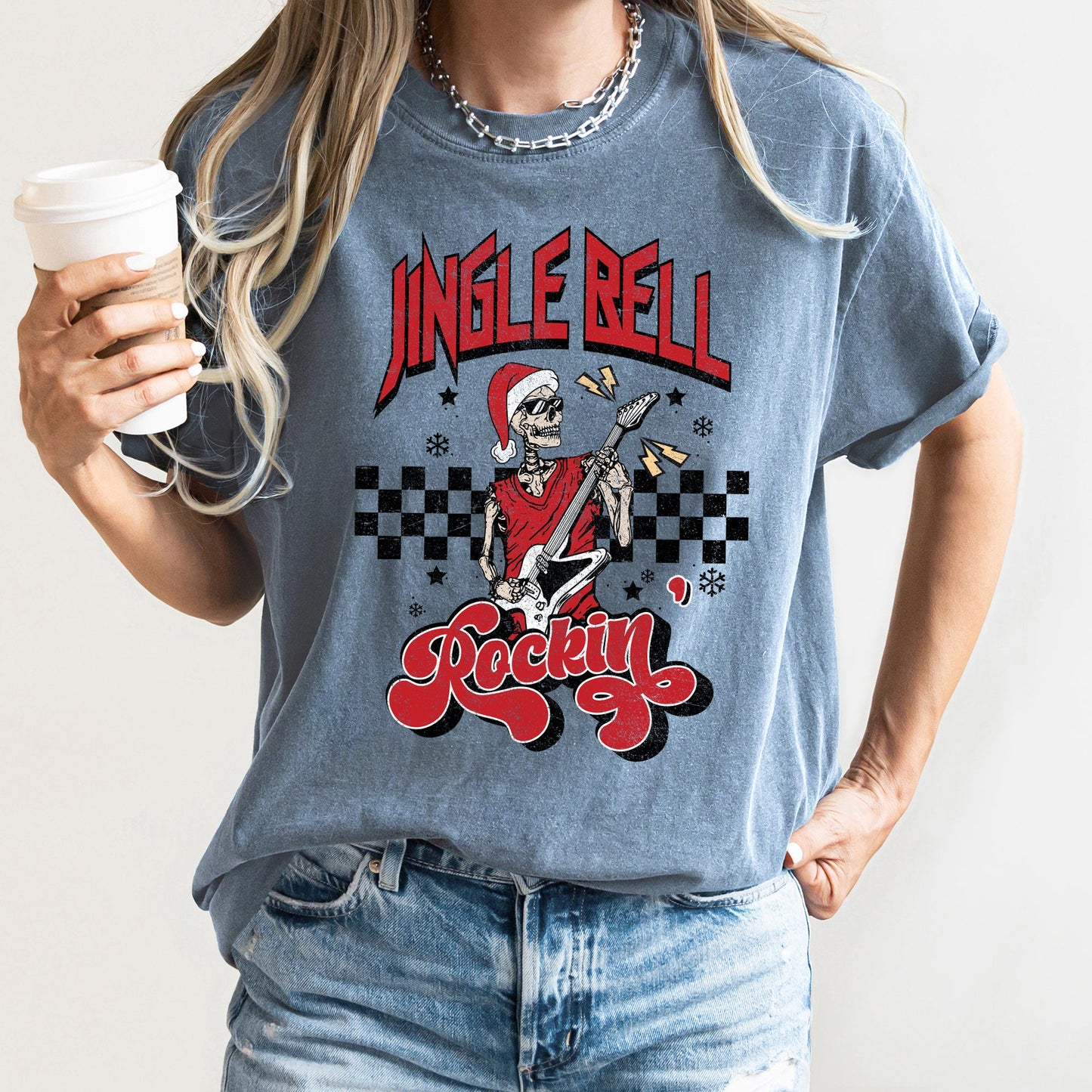 Jingle Bell Rocking, Skeleton, Rock Music, Retro, Comfort Colors, Tshirt