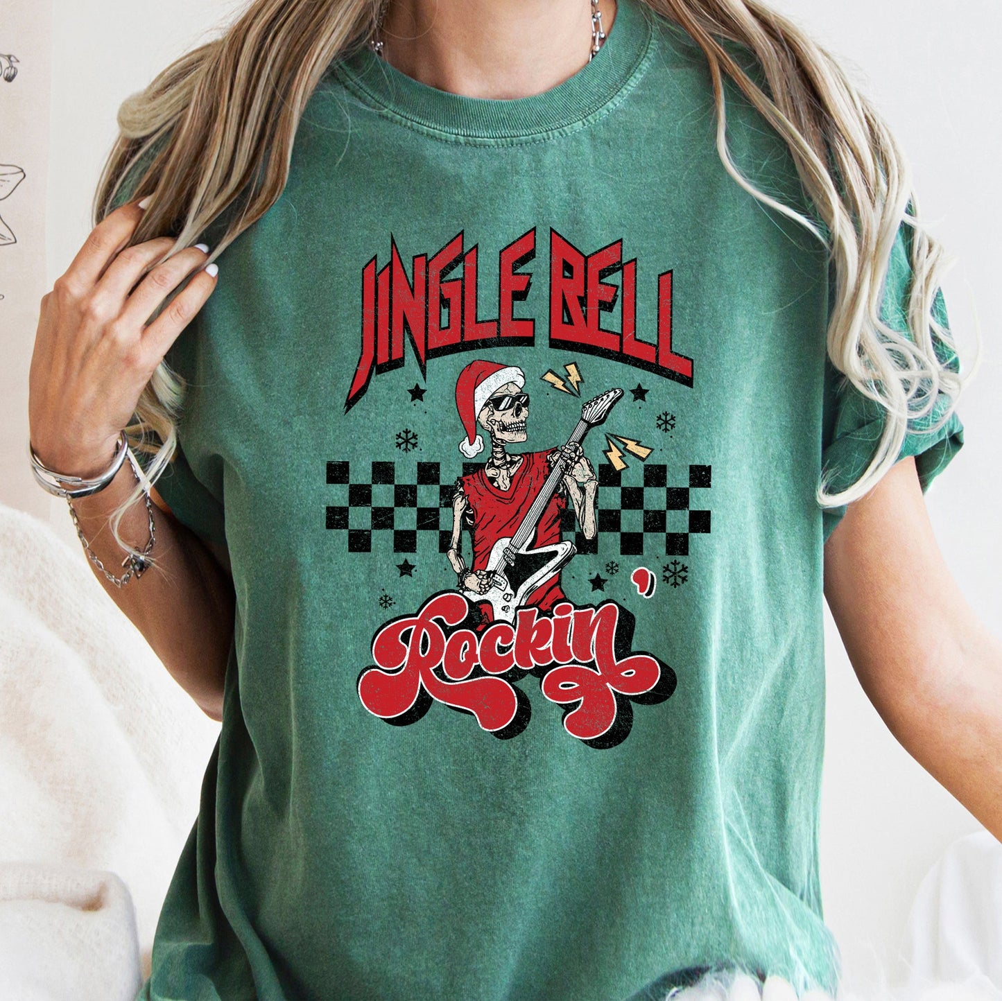 Jingle Bell Rocking, Skeleton, Rock Music, Retro, Comfort Colors, Tshirt