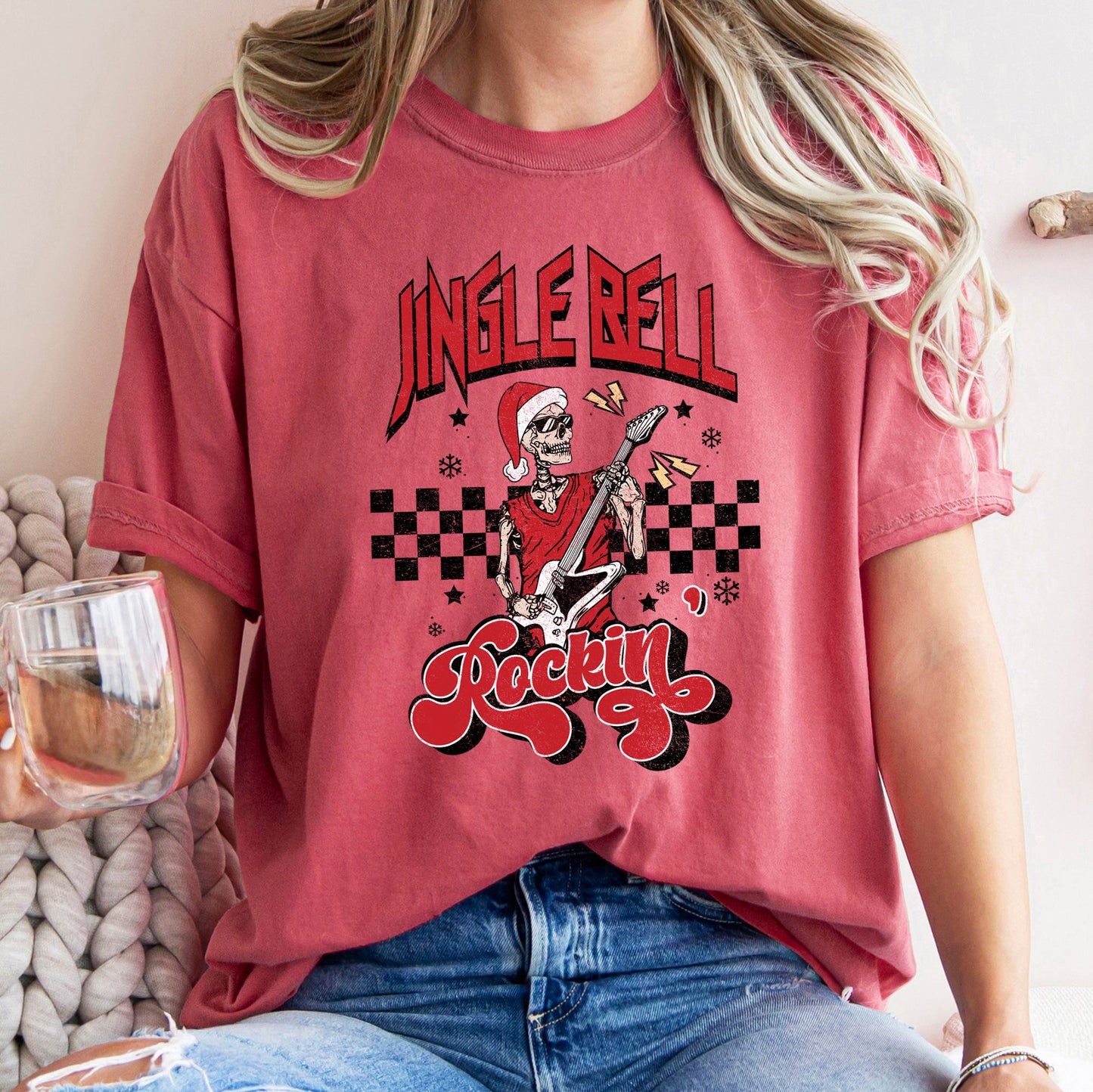 Jingle Bell Rocking, Skeleton, Rock Music, Retro, Comfort Colors, Tshirt