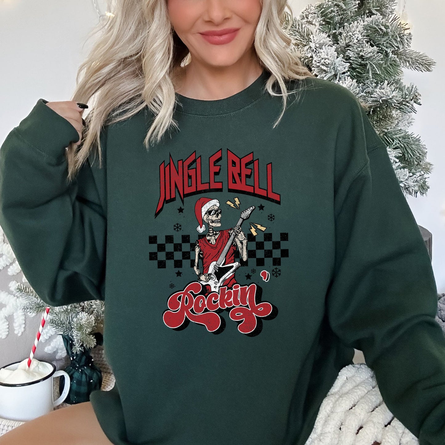 Jingle Bell Rocking, Skeleton, Rock Music, Retro Sweatshirt
