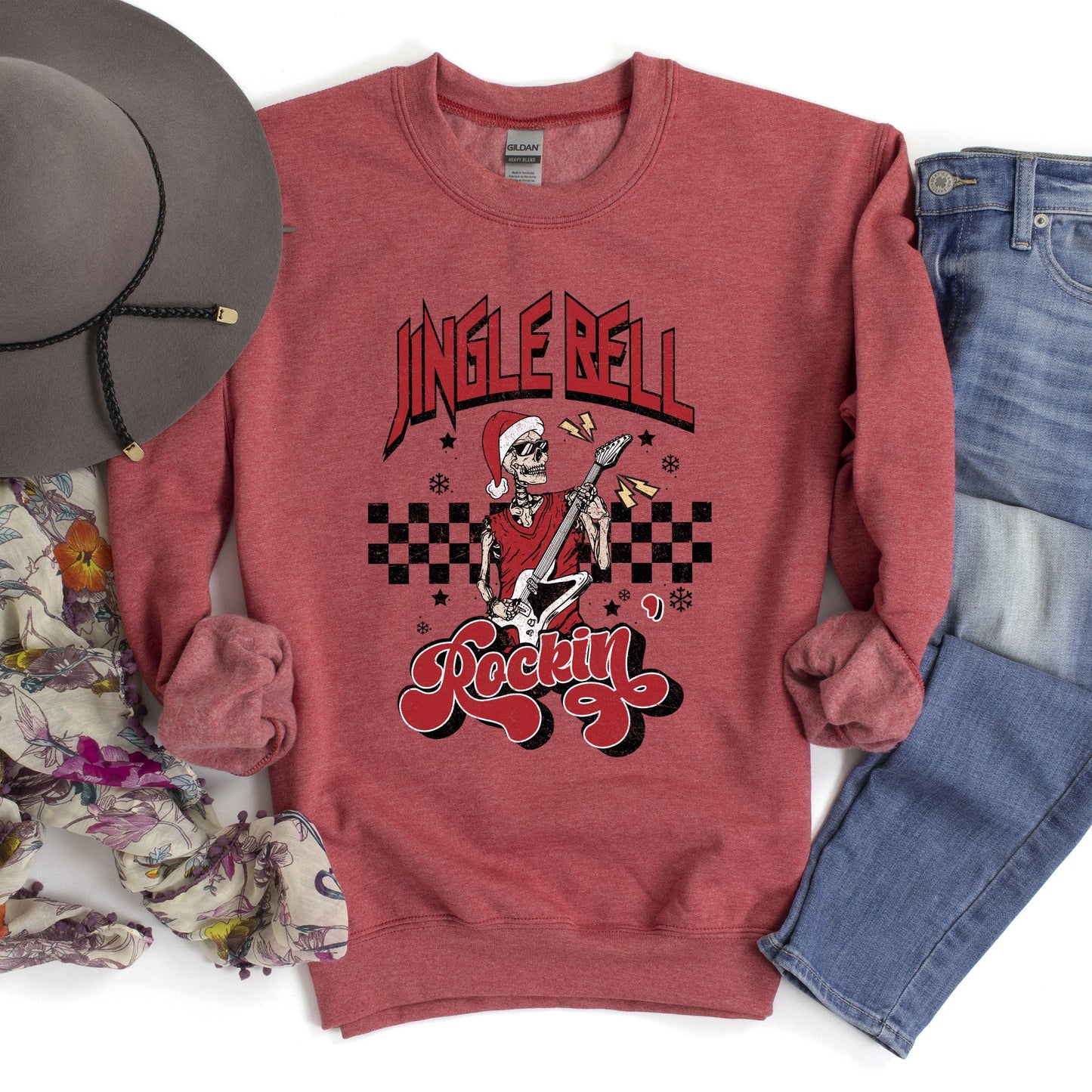 Jingle Bell Rocking, Skeleton, Rock Music, Retro Sweatshirt
