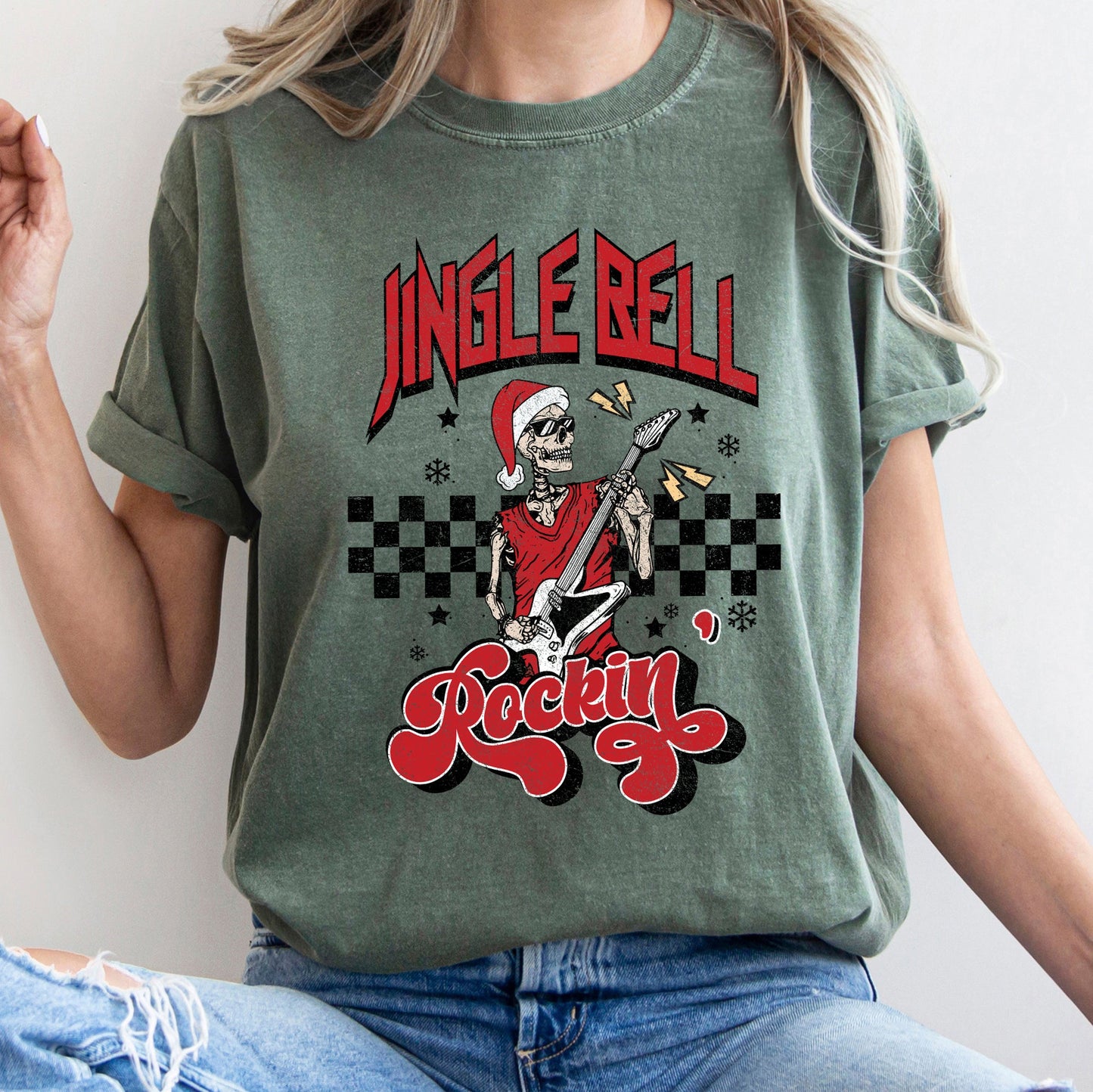 Jingle Bell Rocking, Skeleton, Rock Music, Retro, Comfort Colors, Tshirt