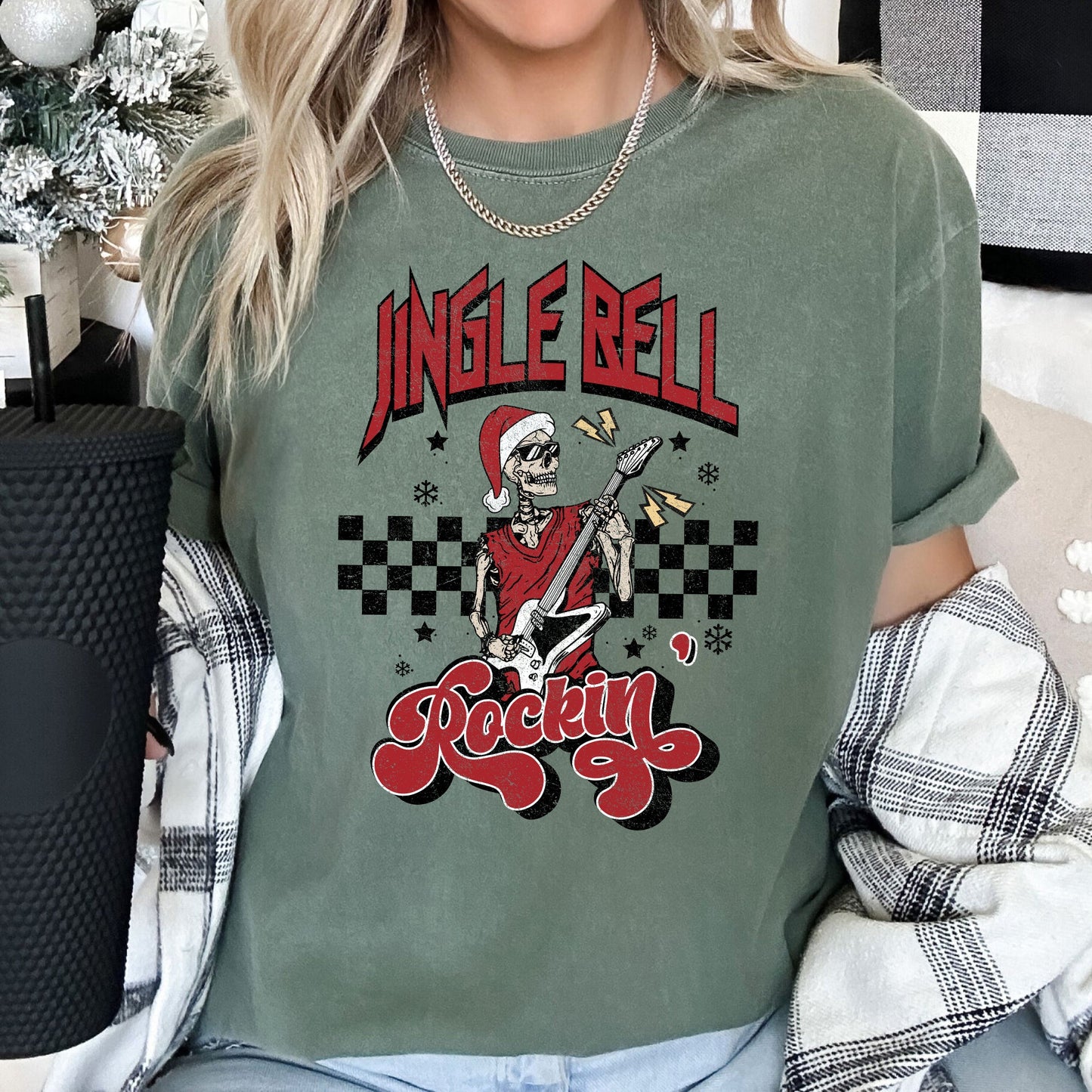 Jingle Bell Rocking, Skeleton, Rock Music, Retro, Comfort Colors, Tshirt