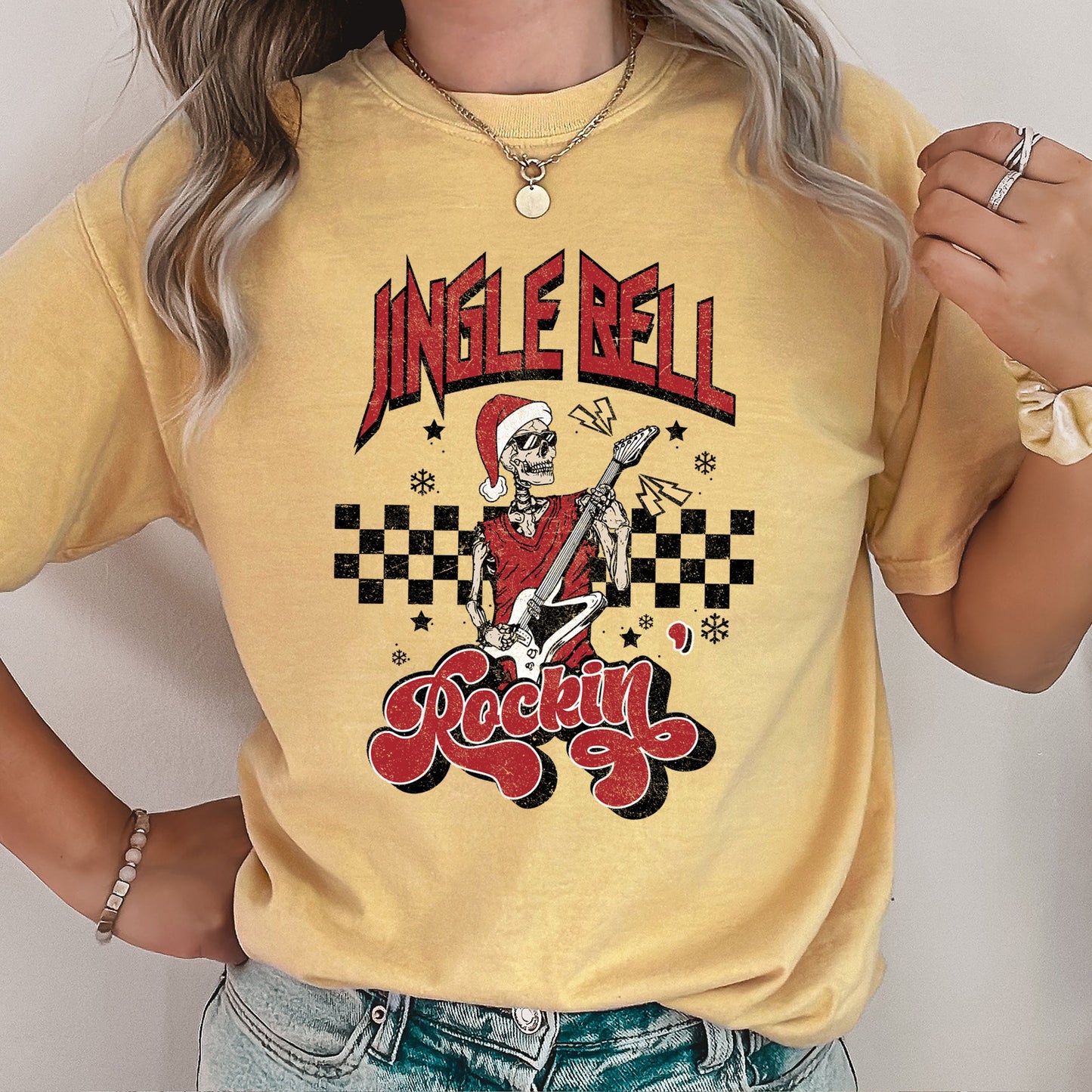 Jingle Bell Rocking, Skeleton, Rock Music, Retro, Comfort Colors, Tshirt
