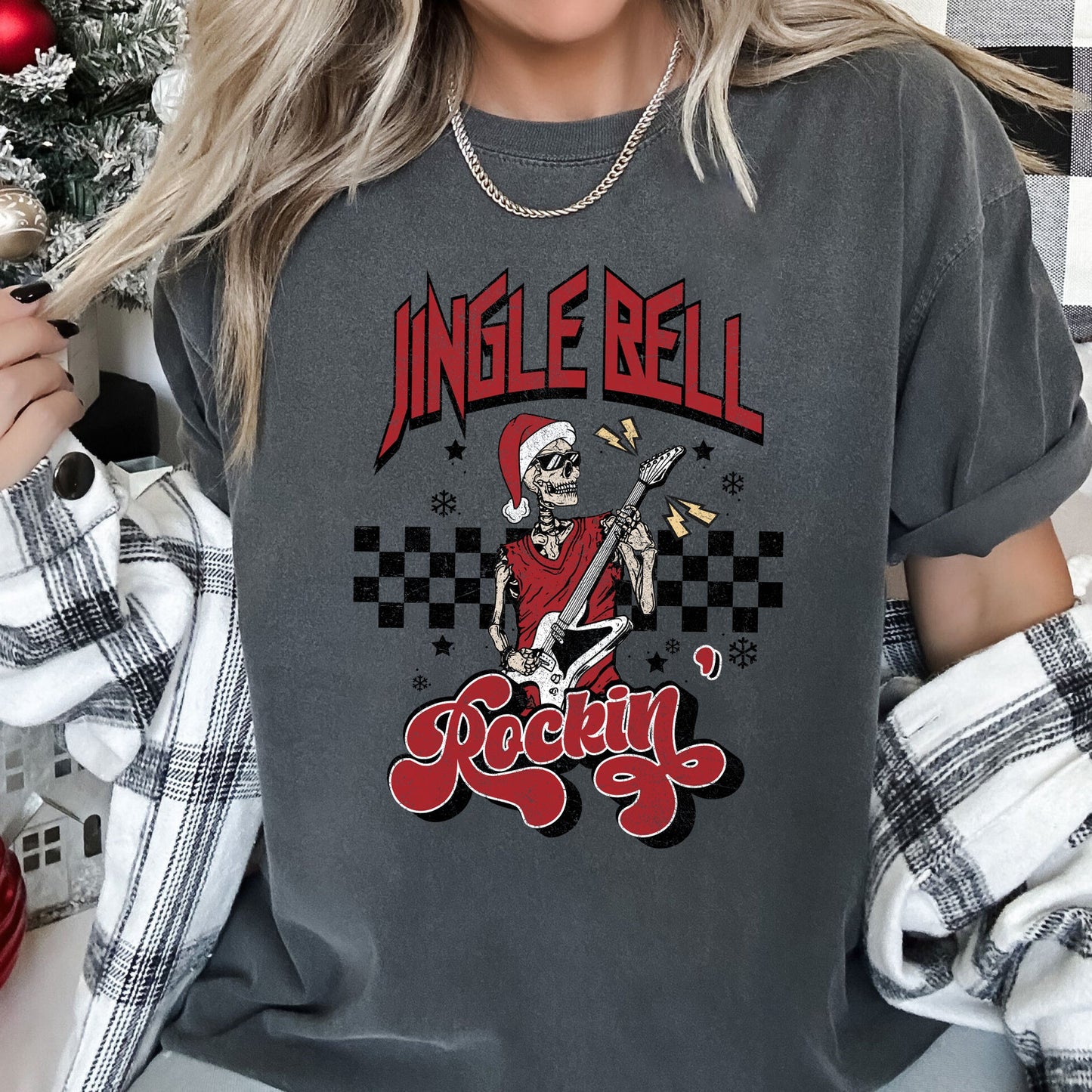 Jingle Bell Rocking, Skeleton, Rock Music, Retro, Comfort Colors, Tshirt