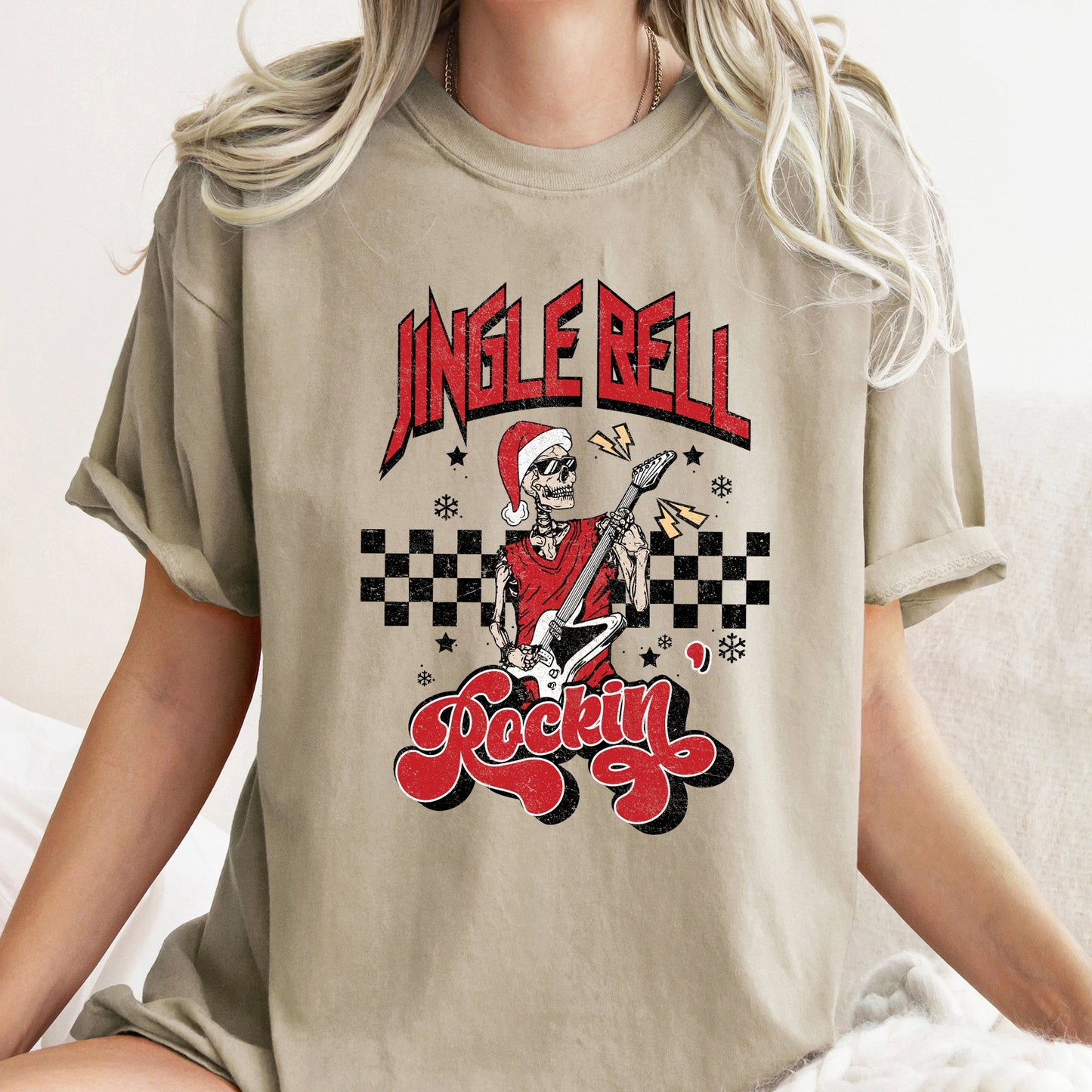 Jingle Bell Rocking, Skeleton, Rock Music, Retro, Comfort Colors, Tshirt