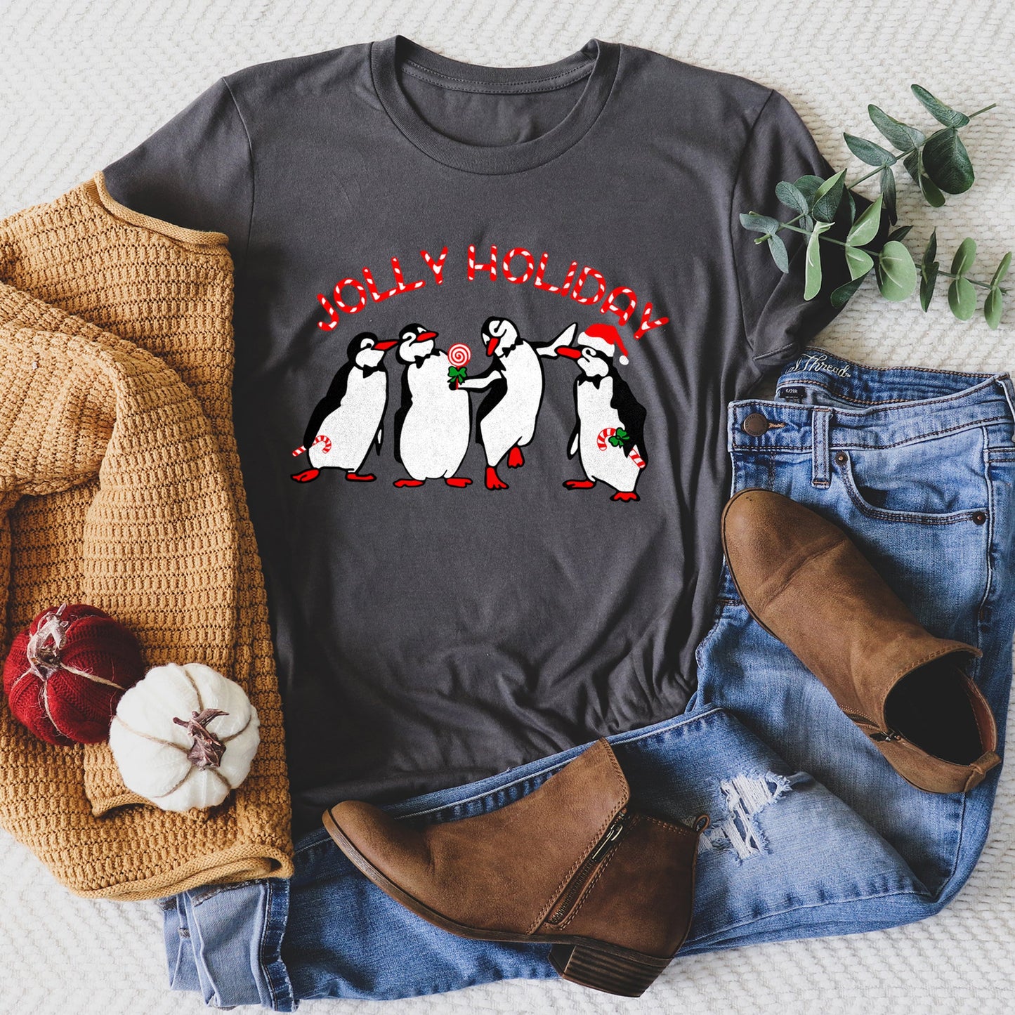 Jolly Holiday, Penguins, Christmas Super Soft Tees