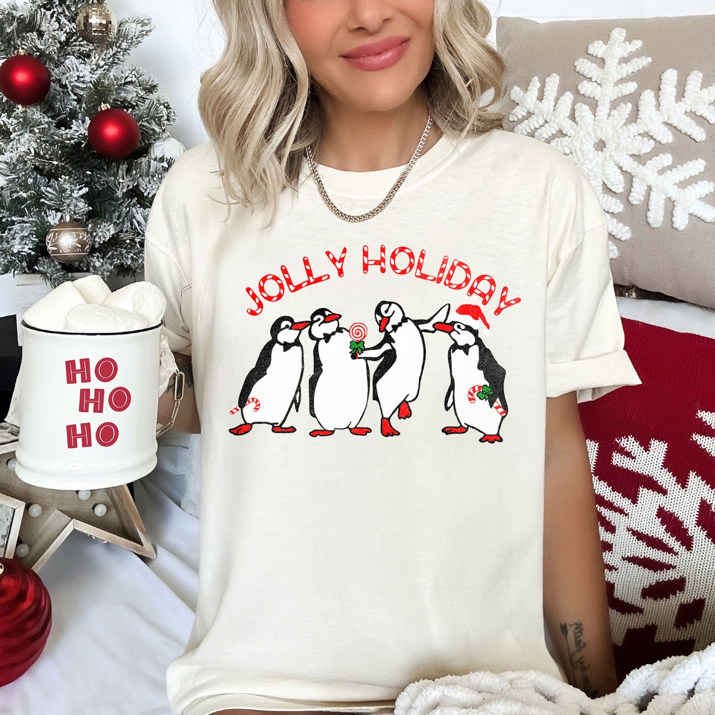 Jolly Holiday, Penguins, Christmas, Comfort Colors, Tshirt