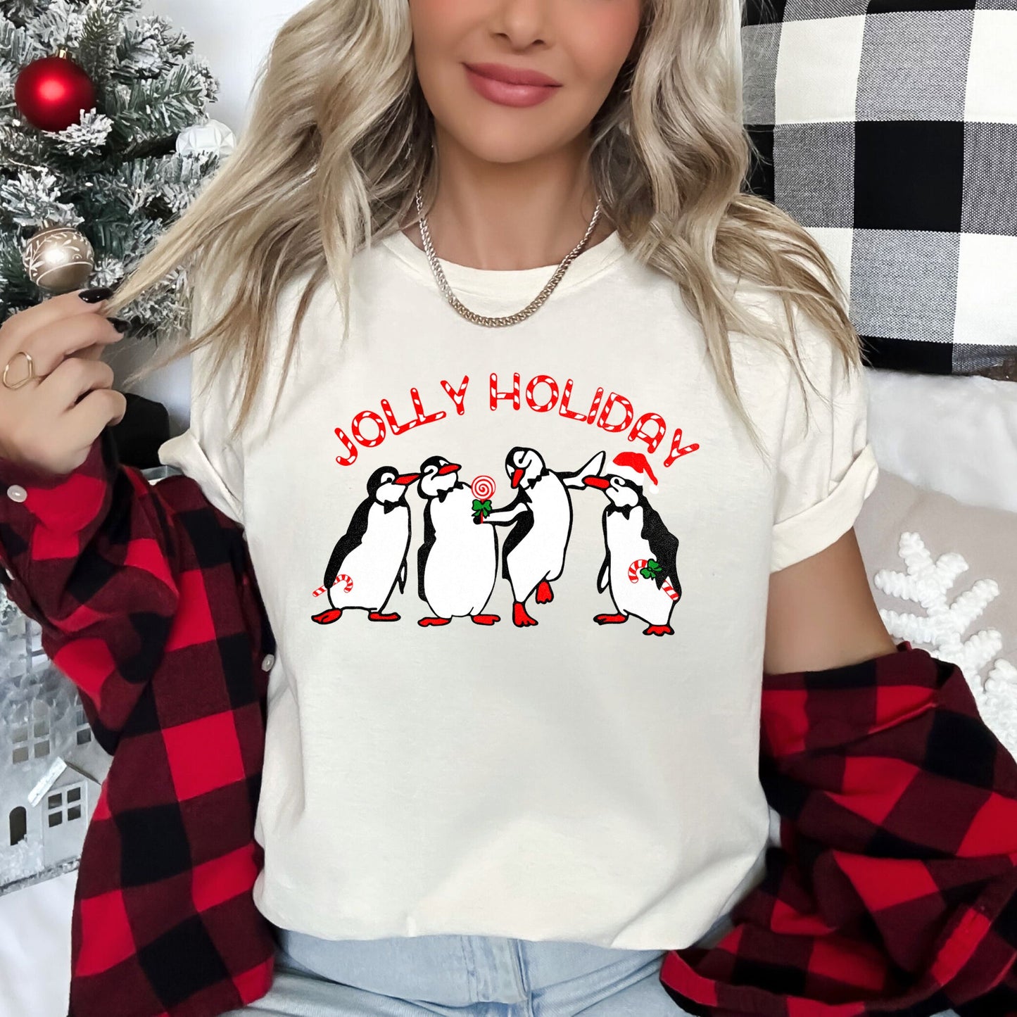Jolly Holiday, Penguins, Christmas Super Soft Tees