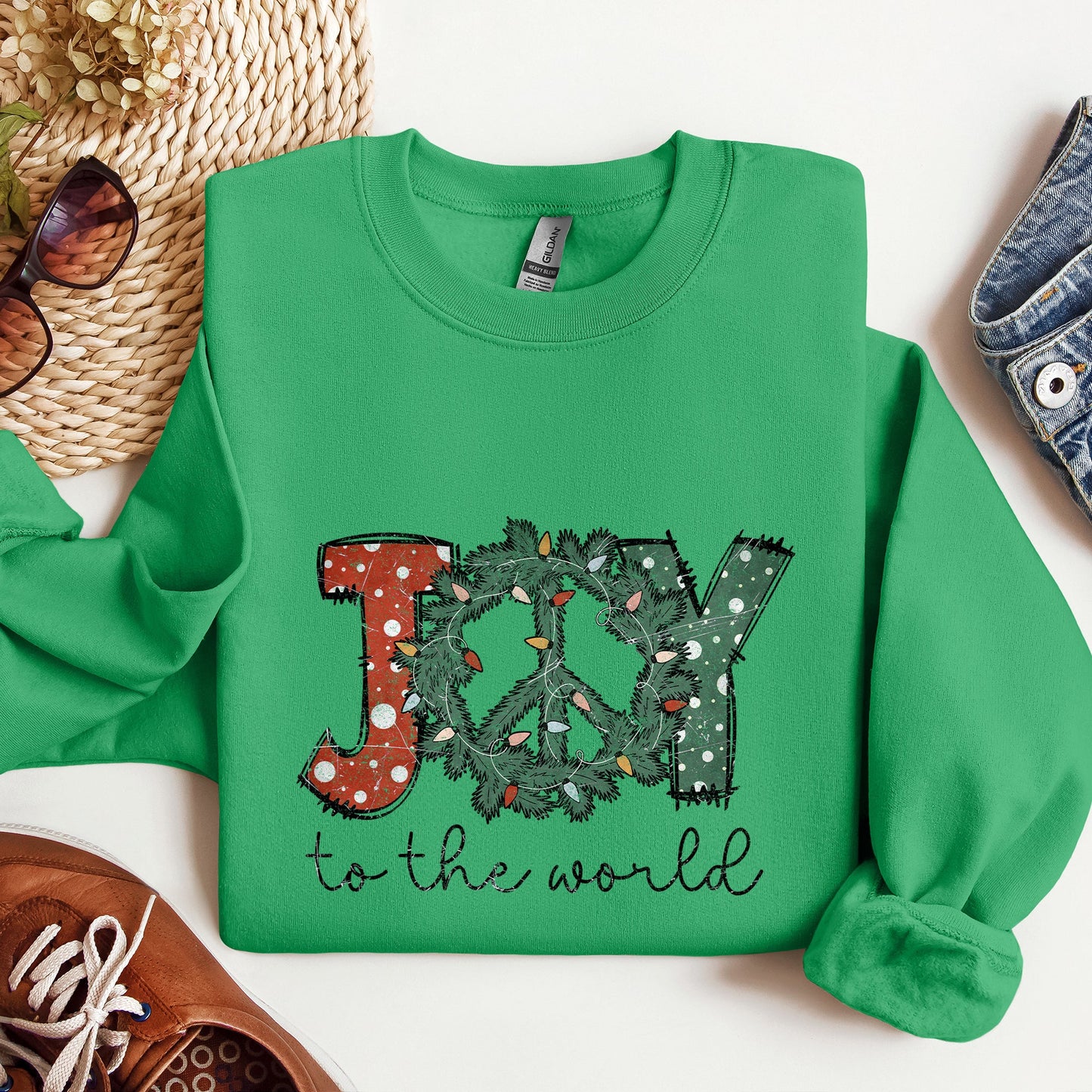 Joy To The World, Peace Wreath, Christmas Sweatshirt