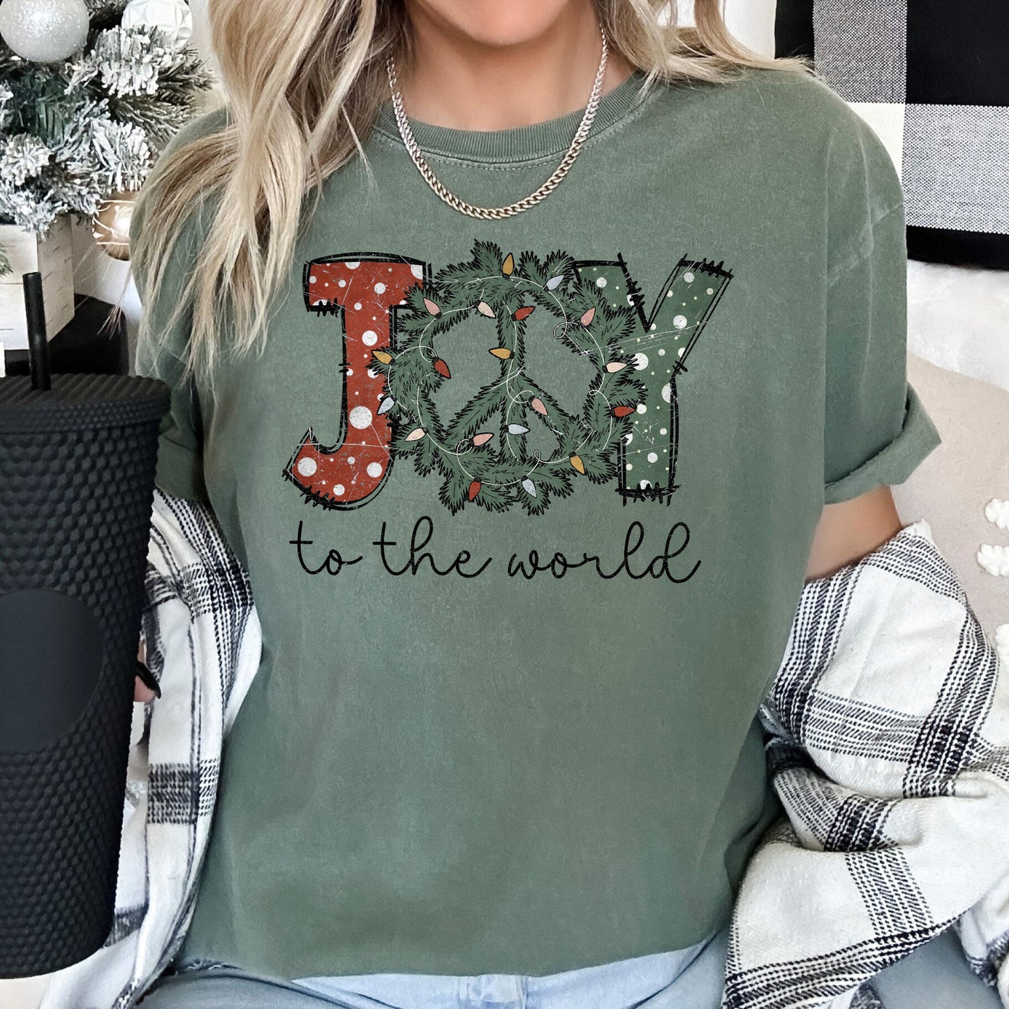 Joy To The World, Peace Wreath, Christmas, Comfort Colors, Tshirt