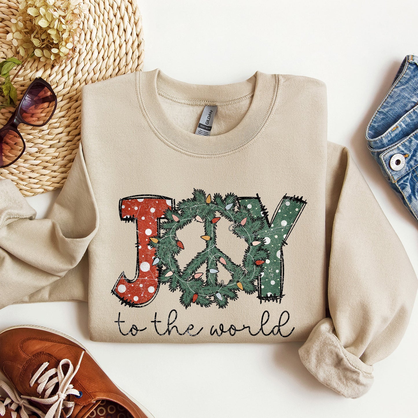 Joy To The World, Peace Wreath, Christmas Sweatshirt